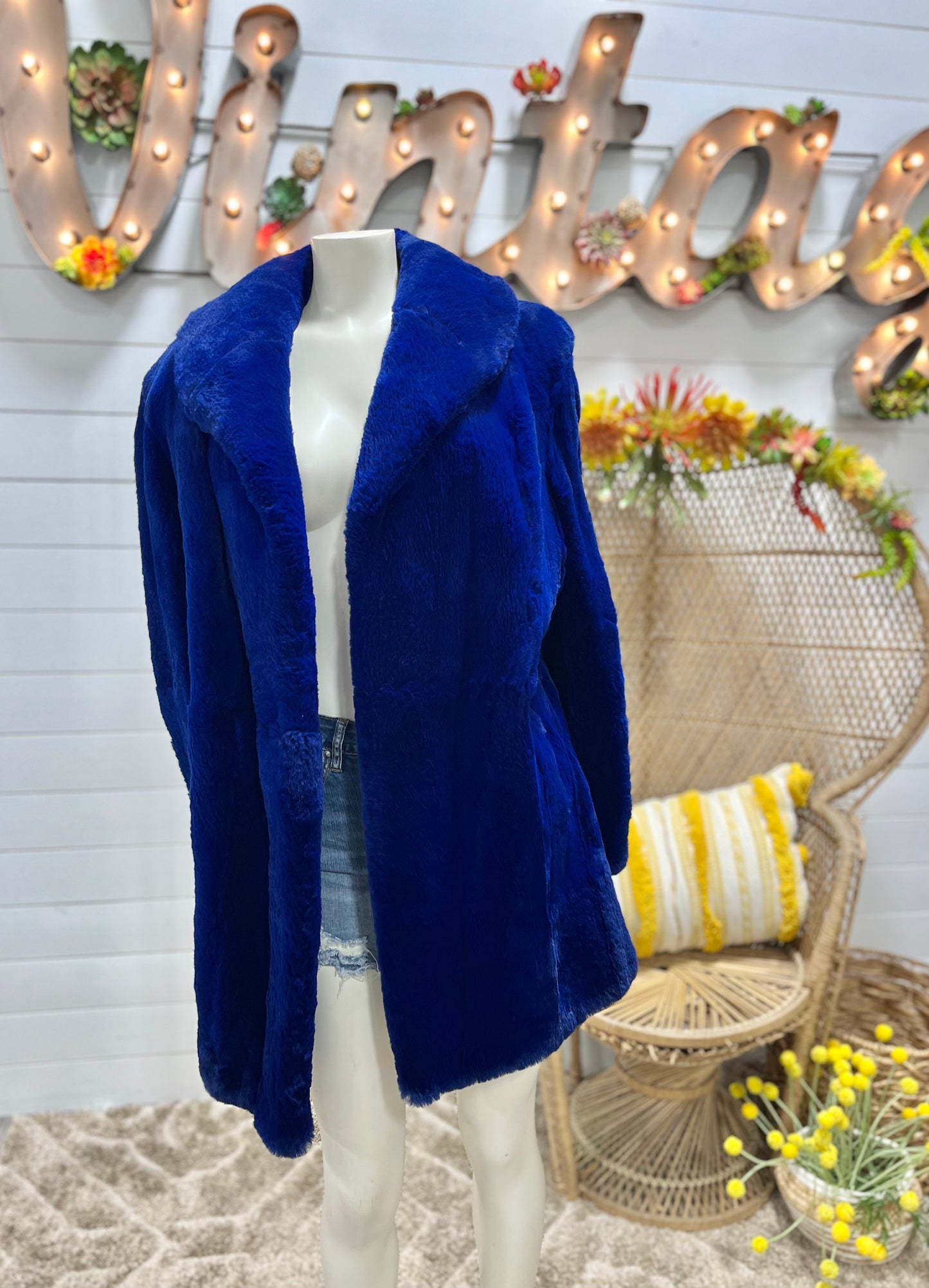Vintage 70s Ultra Rare Blue Sheared Beaver Rockstar Coat