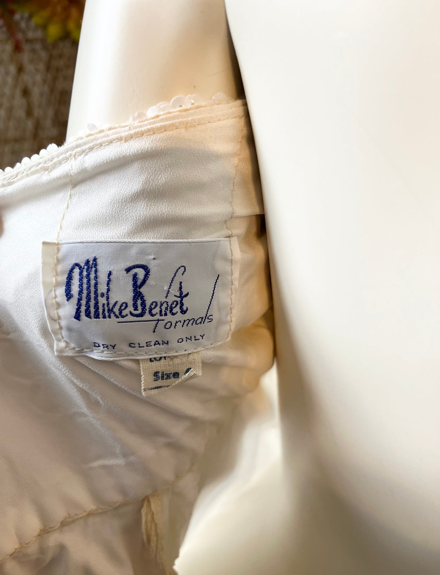 Vintage 70s Mike Benet White Halter Sequin Evening Gown XS