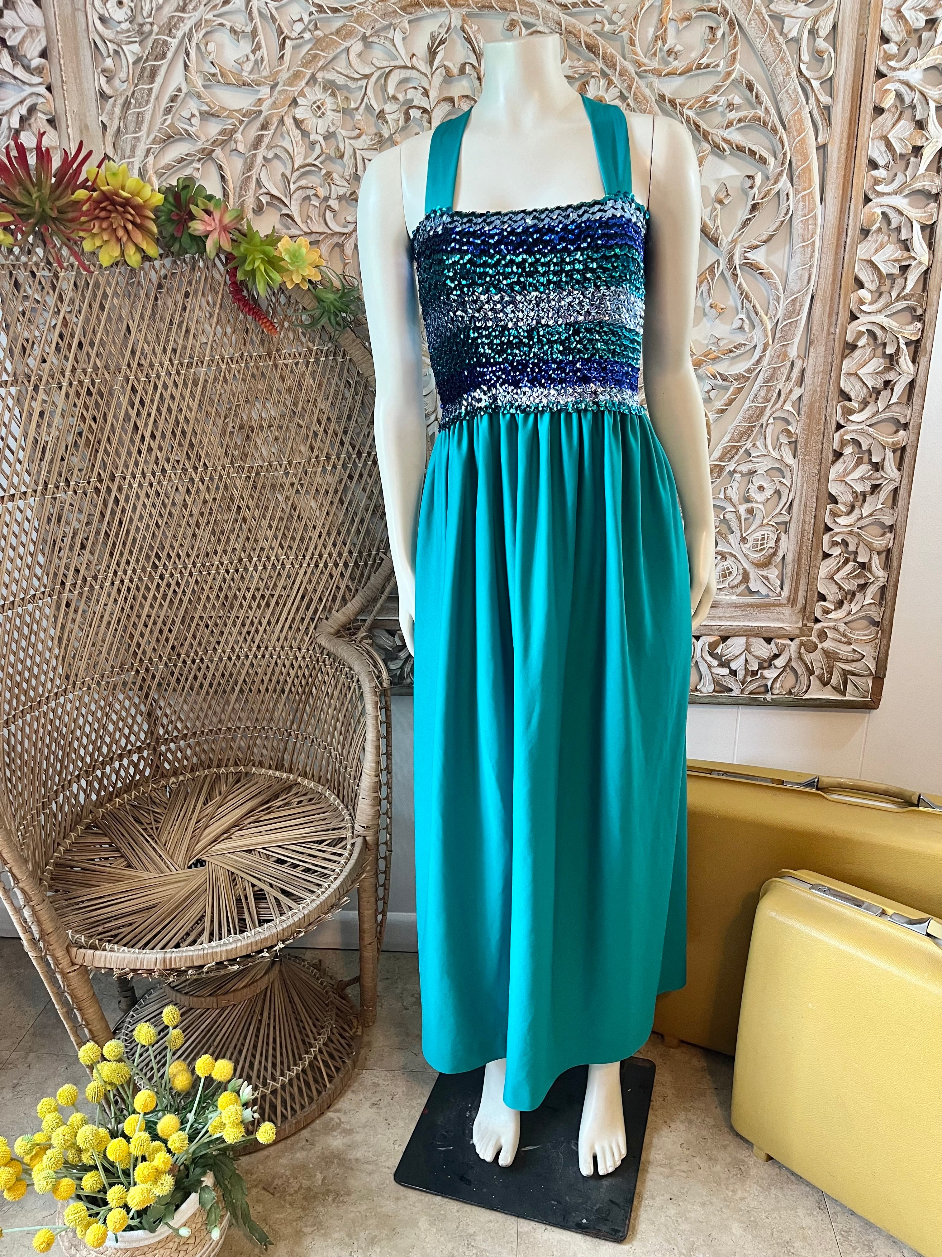 Late 70s Disco Ombre Sequin Vintage Retro Maxi Dress – rollwithitvintage
