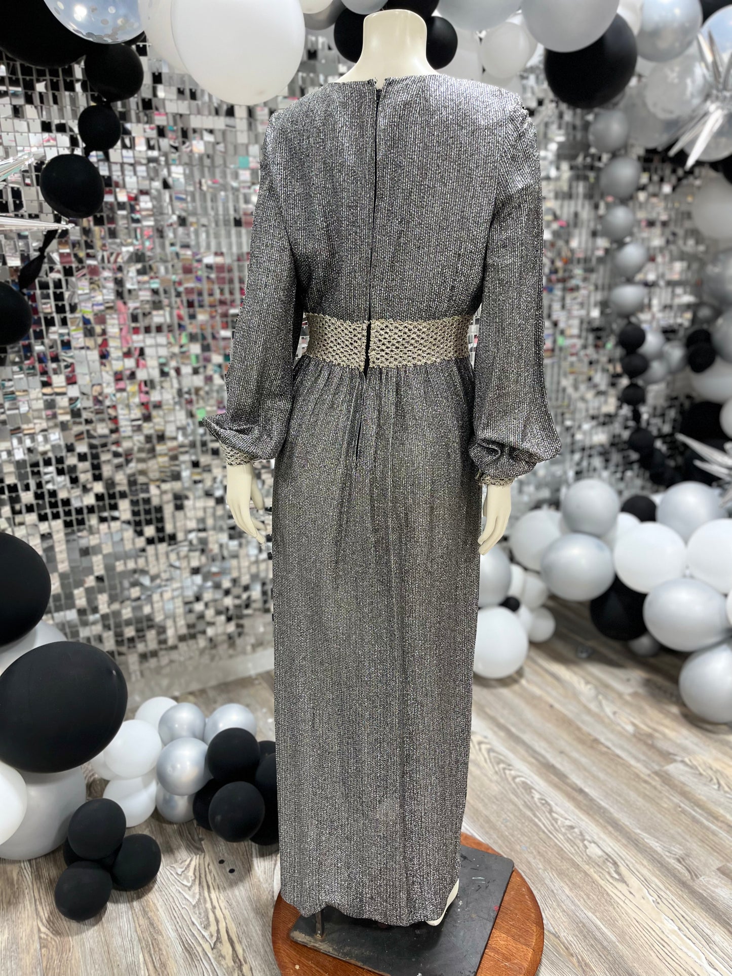 60s Vintage Mod Silver Metallic Maxi Evening Party Maxi Dress