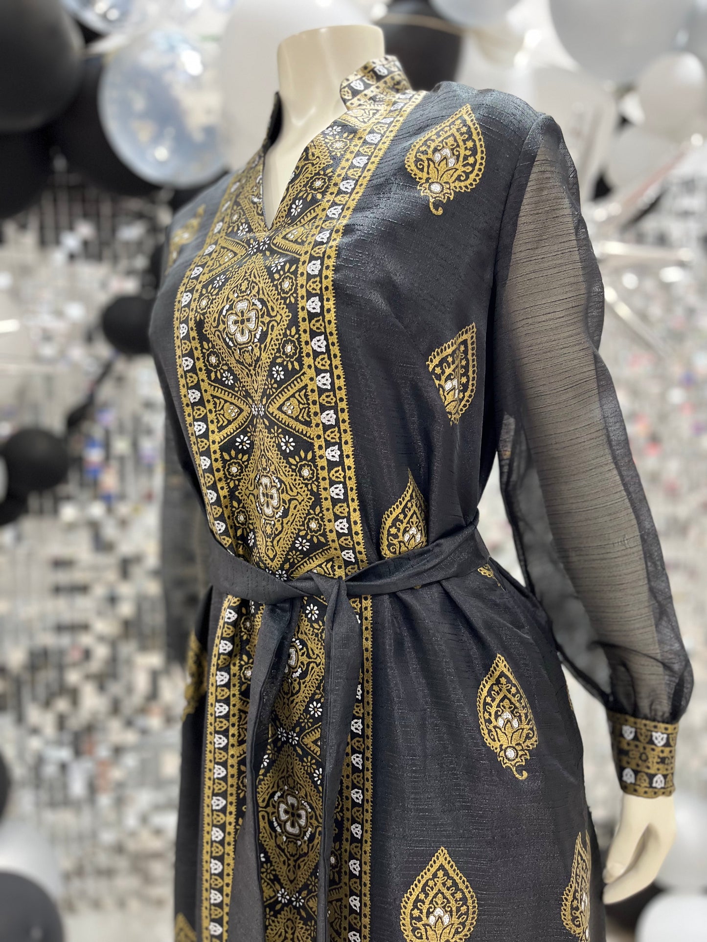 Vintage 70s Incredible Alfred Shaheen Gold Print Evening Maxi Dress M