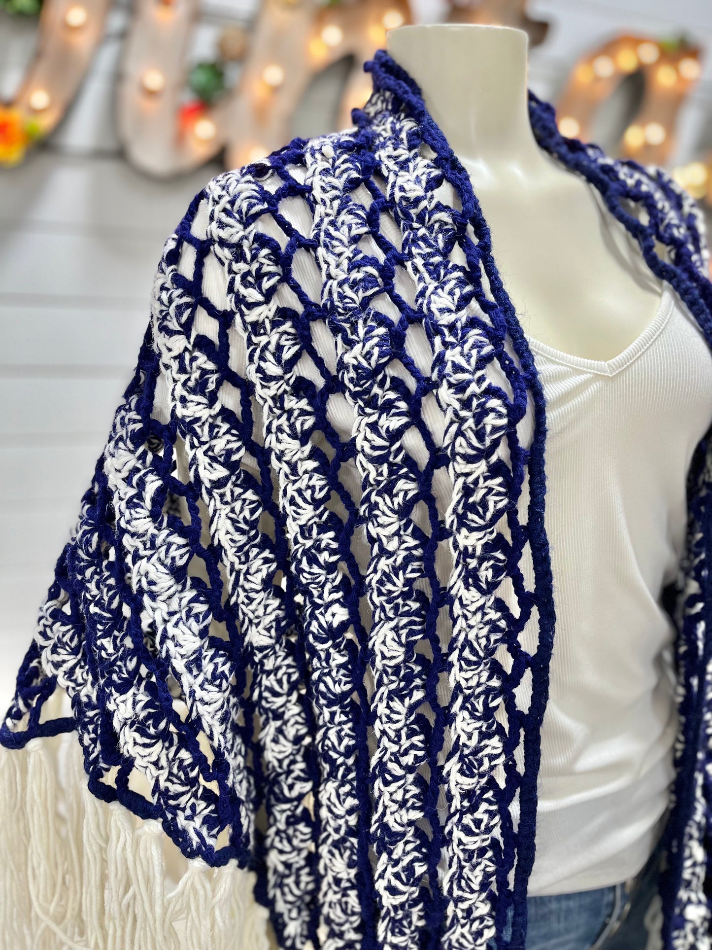 70s Braided Fringe Crochet Vintage Poncho Cape