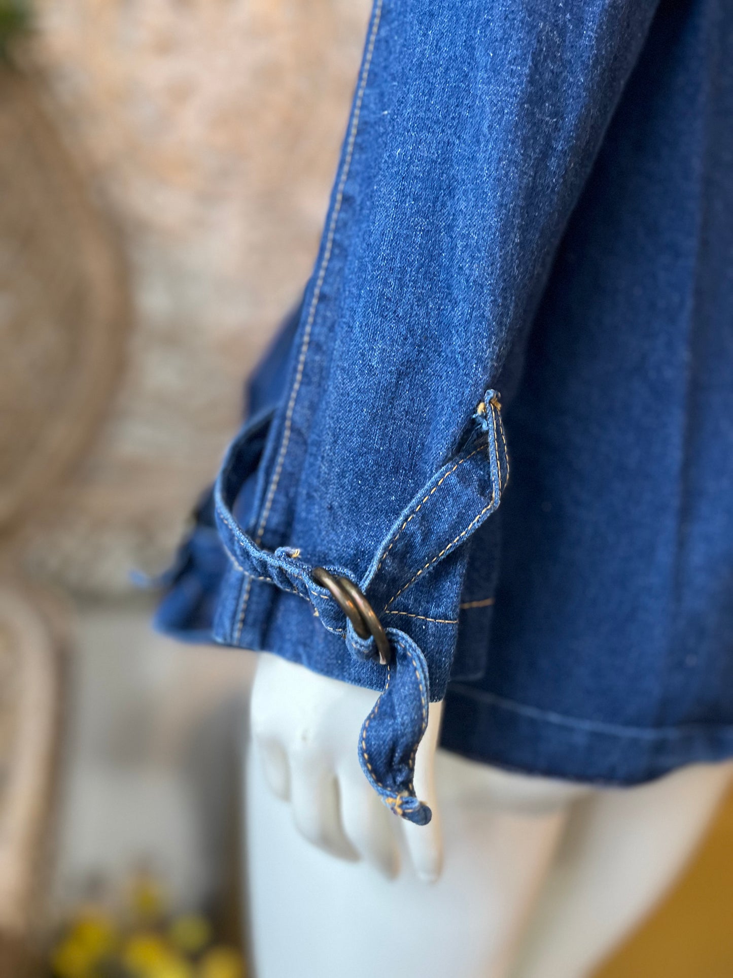Vintage 70s Denim Hooded Buckle Sleeve Jacket L