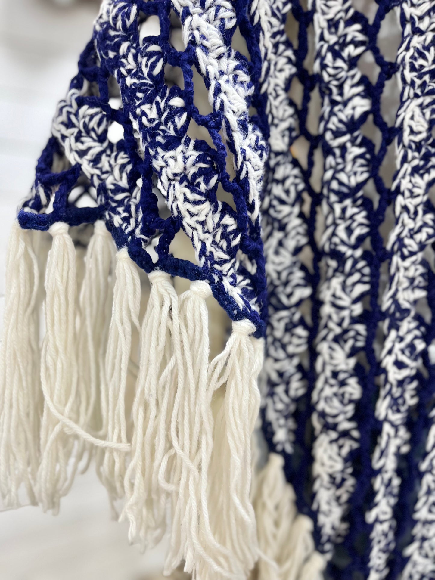 70s Braided Fringe Crochet Vintage Poncho Cape