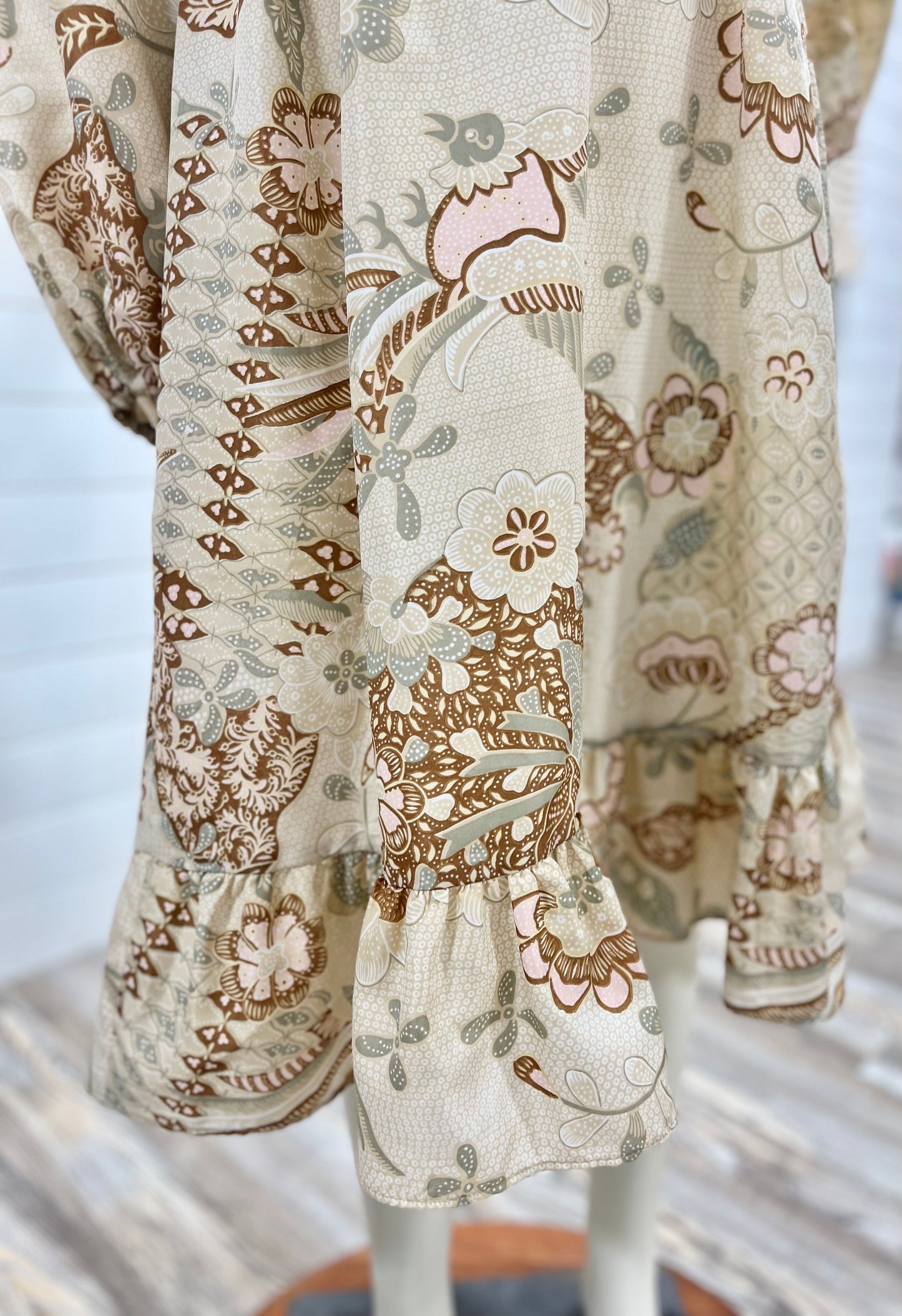 Vintage 70s Bird Floral Novelty Print Bohemian Midi Dress S