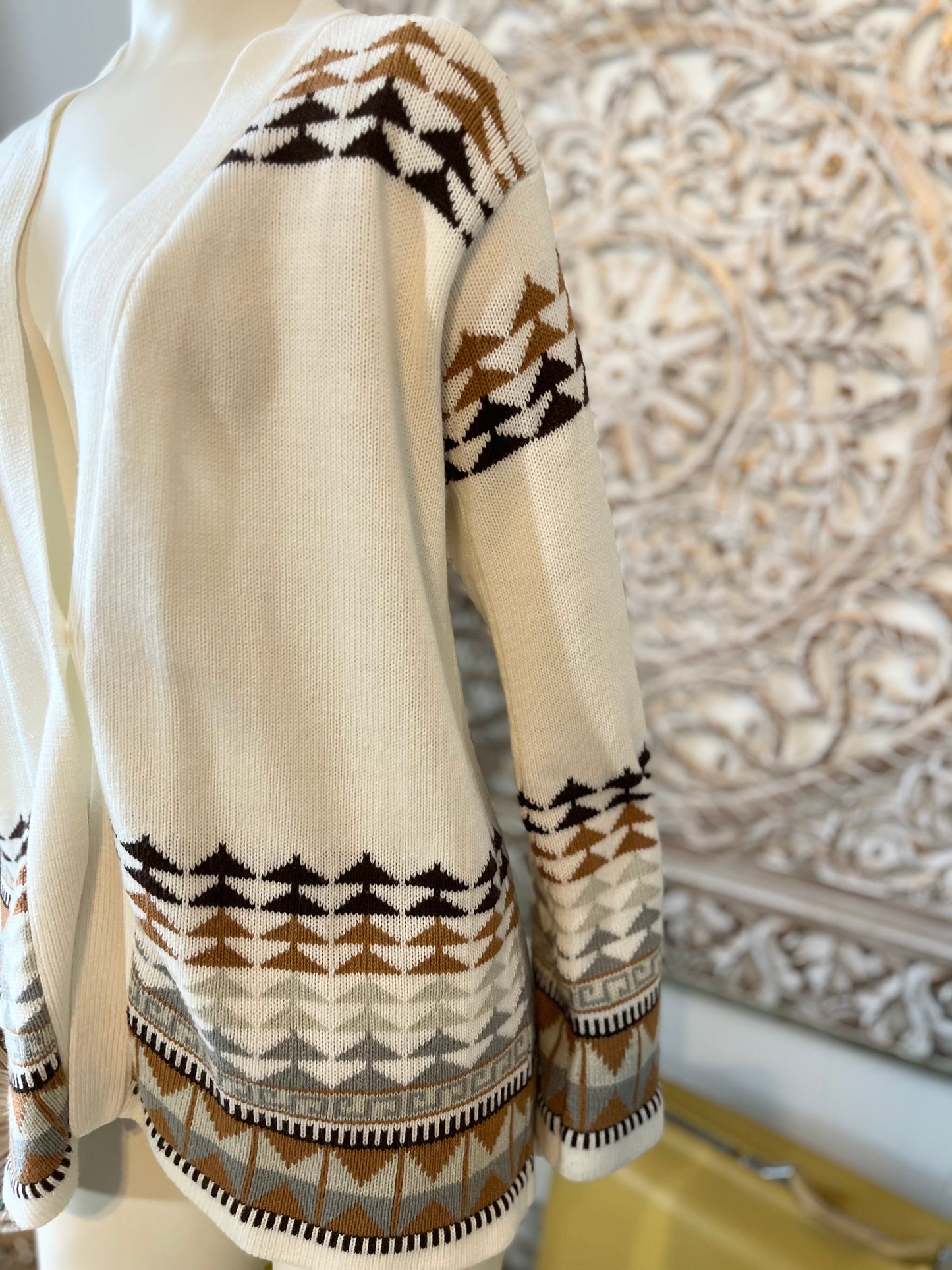 Vintage 70s Bohemian Tribal Cardigan Sweater Jacket L