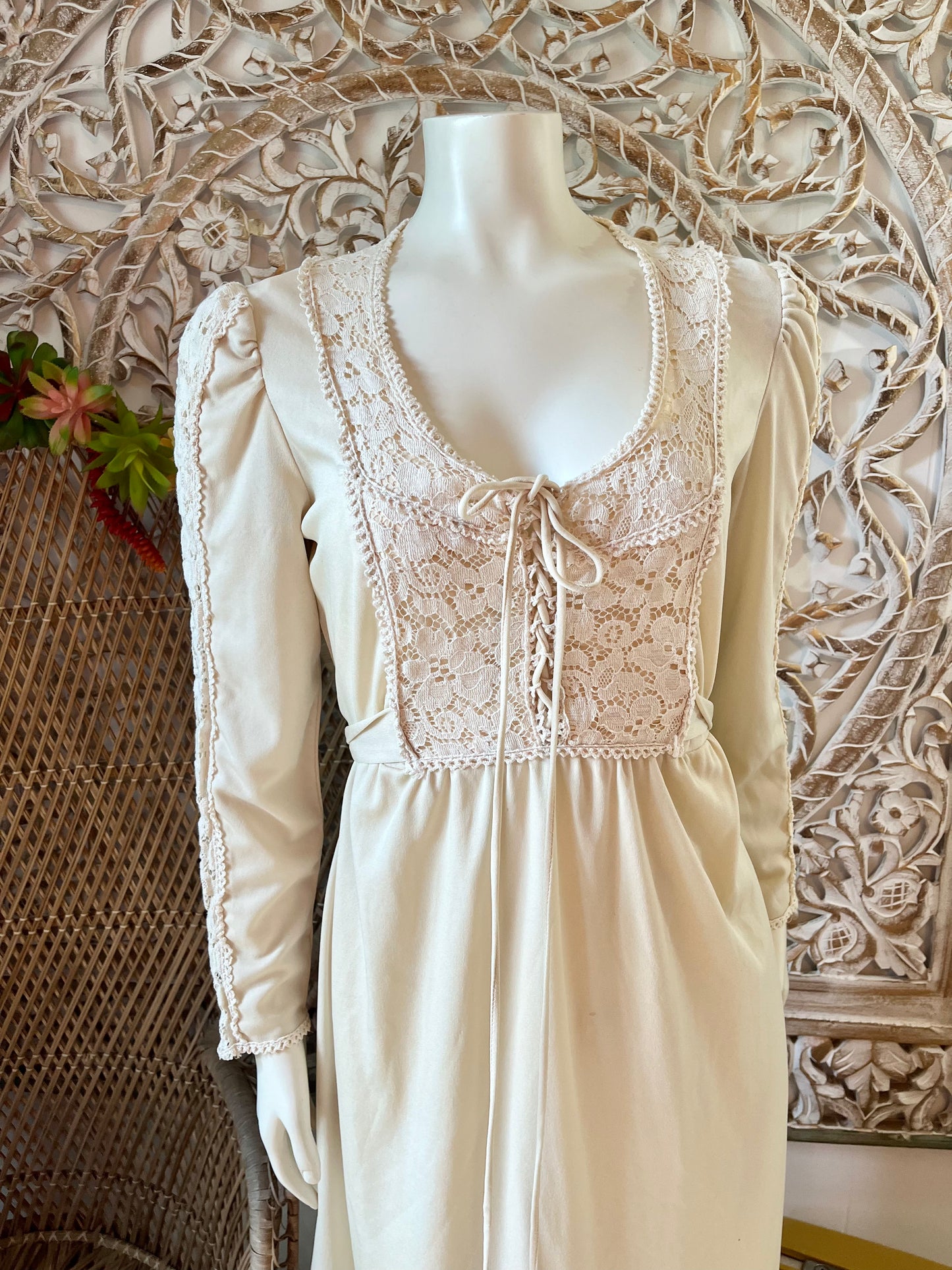 Vintage 70s Gunne Sax Inspired Corset Lace Maxi Dress