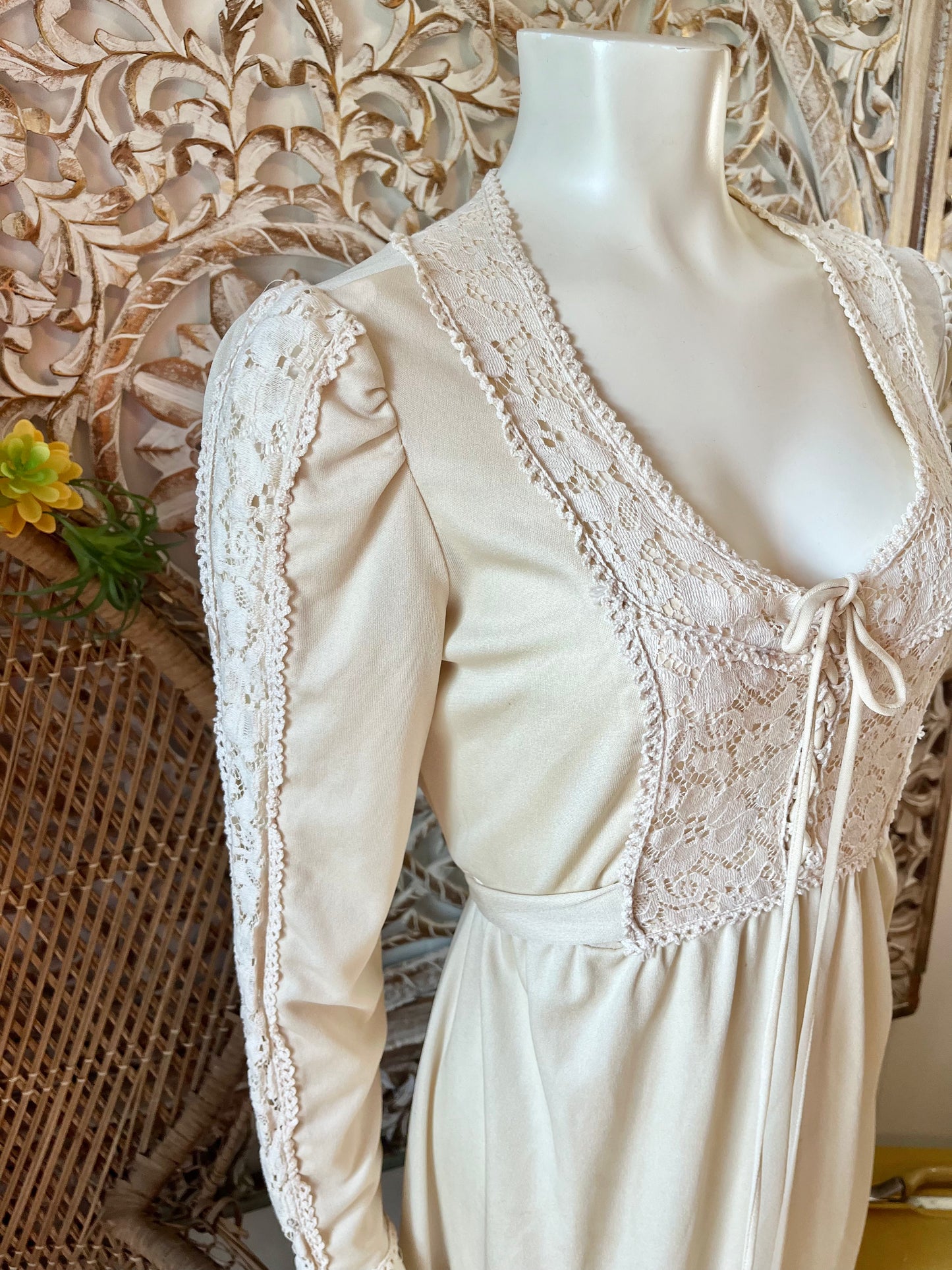 Vintage 70s Gunne Sax Inspired Corset Lace Maxi Dress