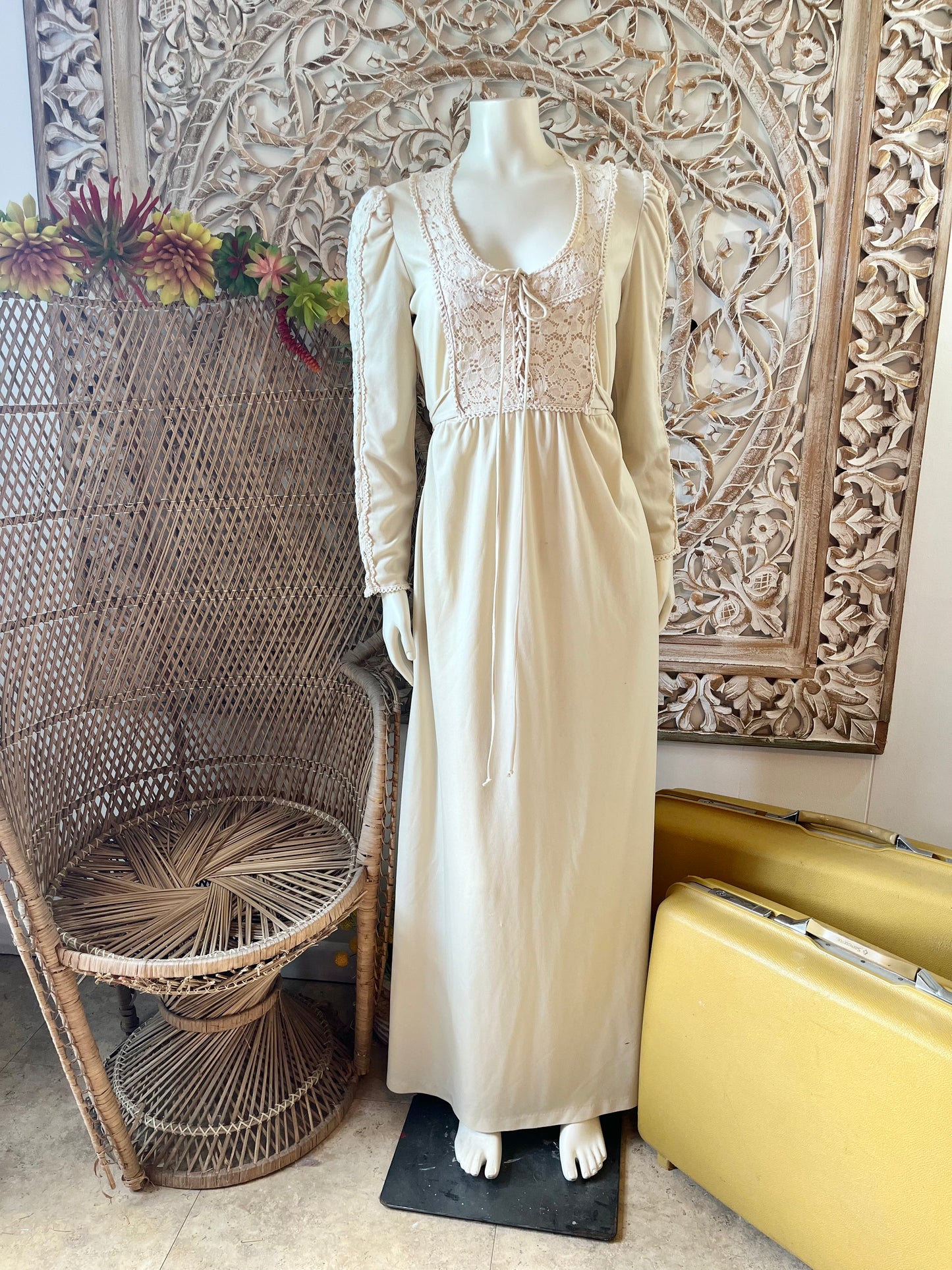 Vintage 70s Gunne Sax Inspired Corset Lace Maxi Dress