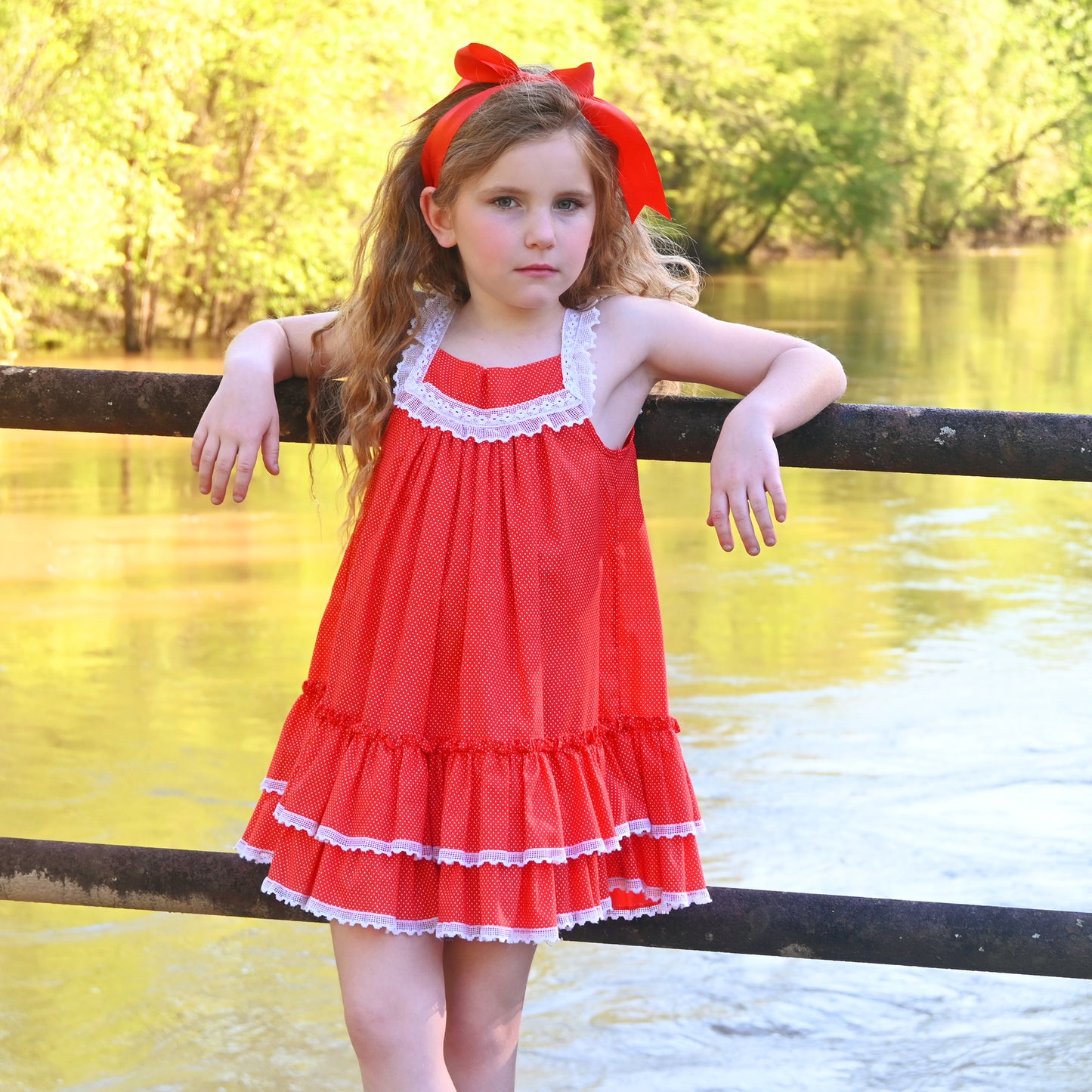 Swiss Polka Dots and Lace 70s Little Girls Vintage Cottage Core Dress