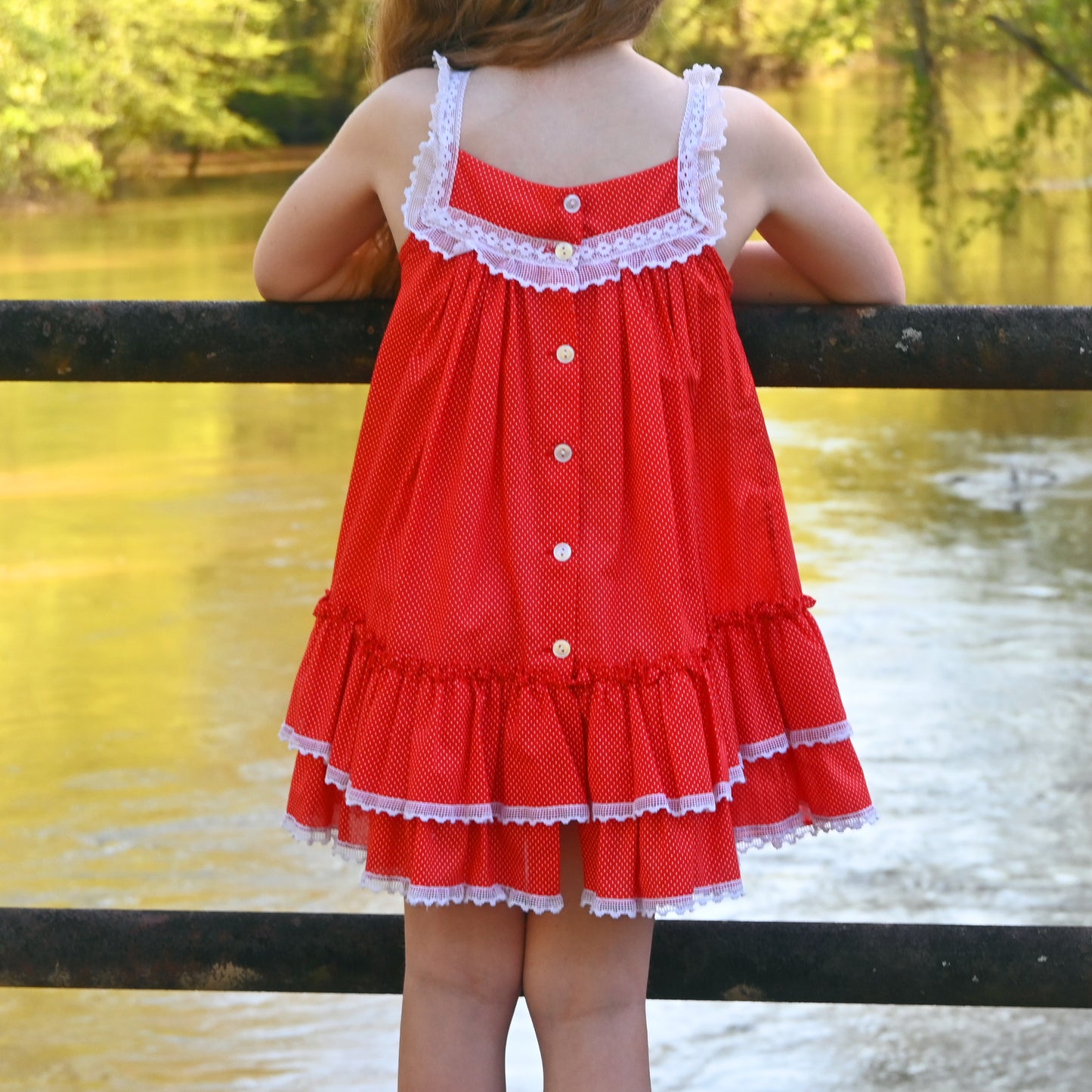 Swiss Polka Dots and Lace 70s Little Girls Vintage Cottage Core Dress