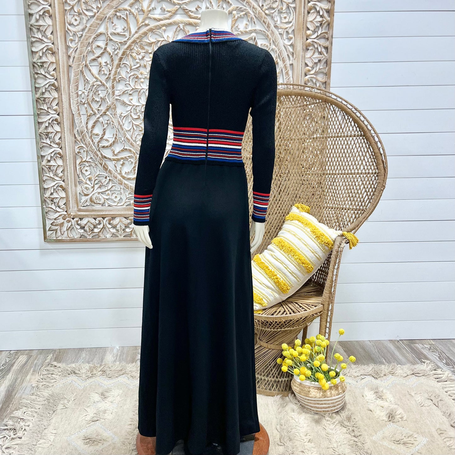70s Vintage Giamo Striped Knit Body Con Maxi Dress S/M/L