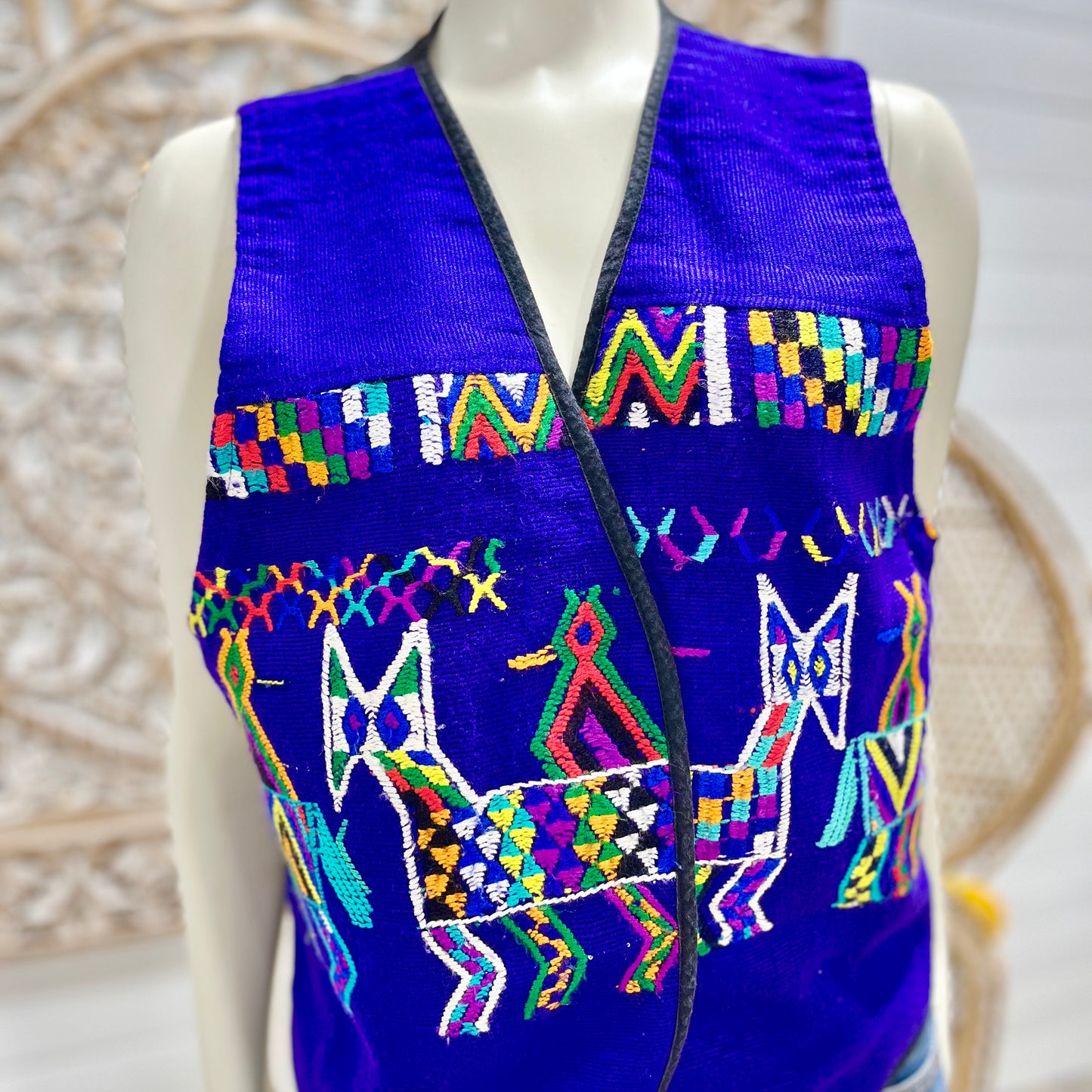 70s Mexican Ethnic Wool Colorful Vintage Embroidered Vest M