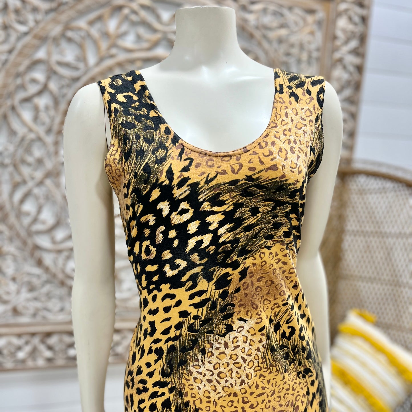 90s Leopard Body Con Animal Print Jungle Cat Vintage Mini Dress M