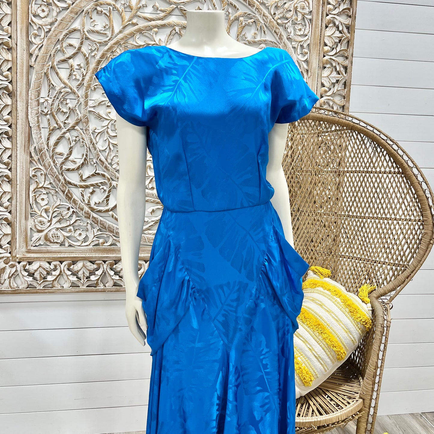 80s does 40s Vintage Blue Pleated Pocket Midi Dress XS/S