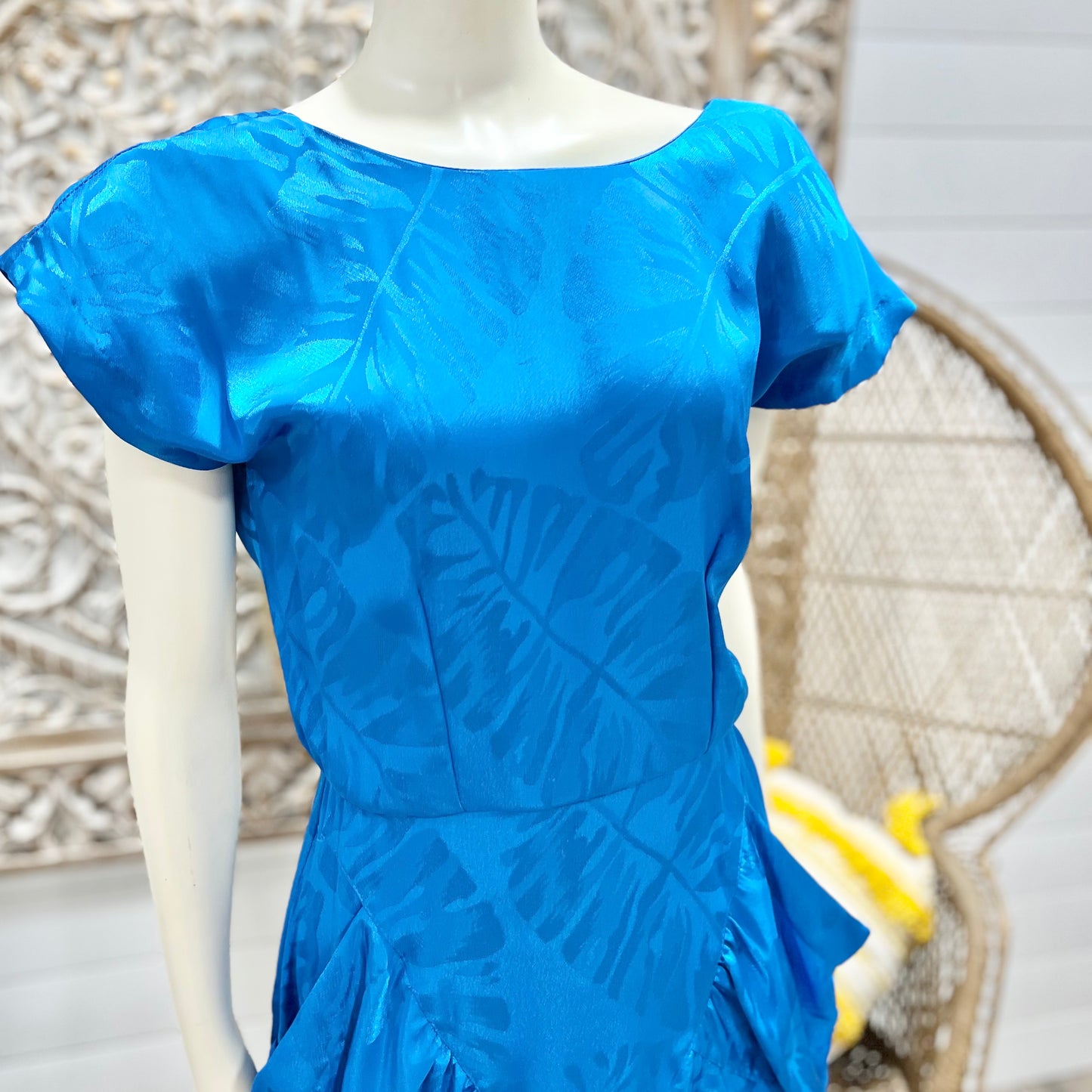 80s does 40s Vintage Blue Pleated Pocket Midi Dress XS/S