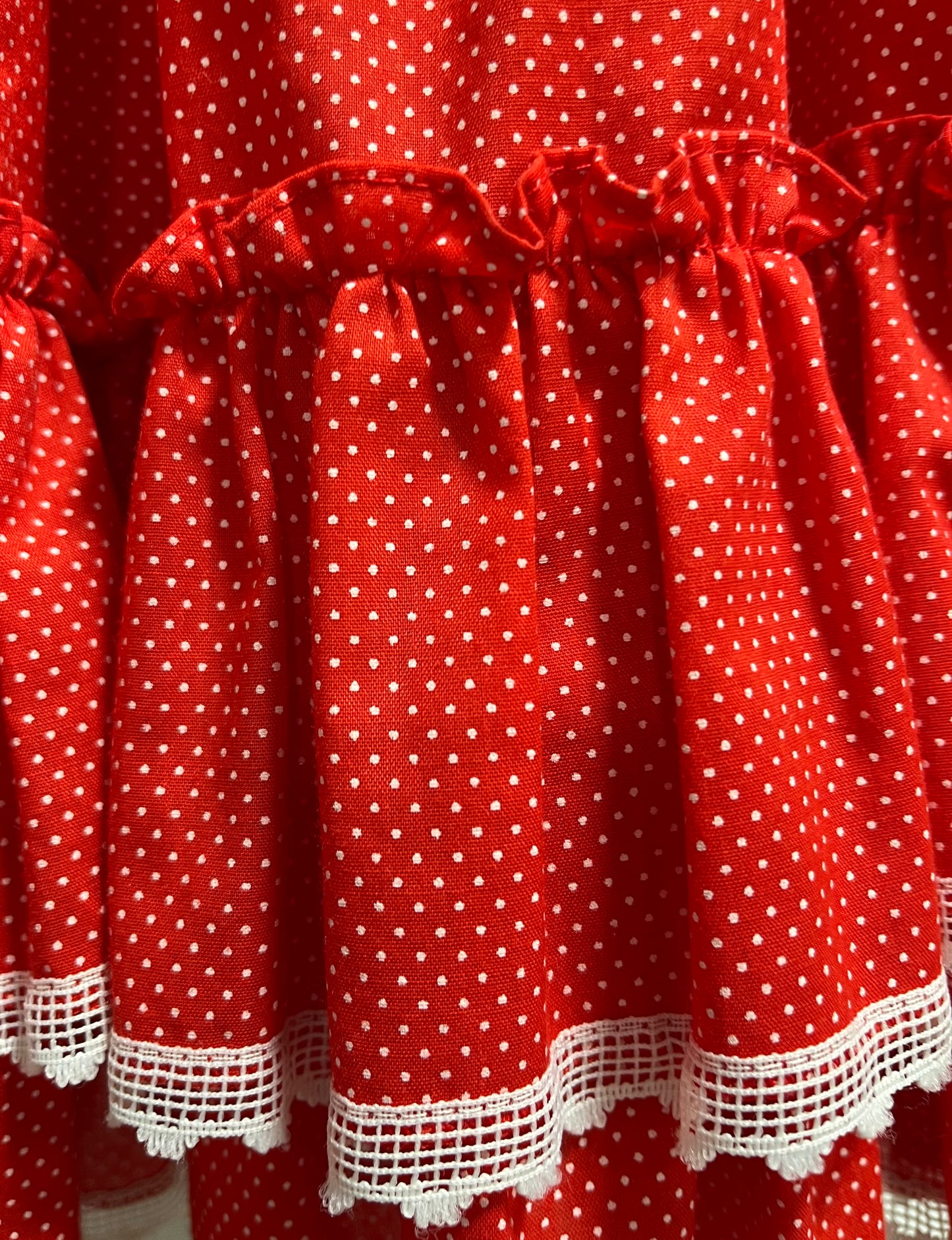 Swiss Polka Dots and Lace 70s Little Girls Vintage Cottage Core Dress