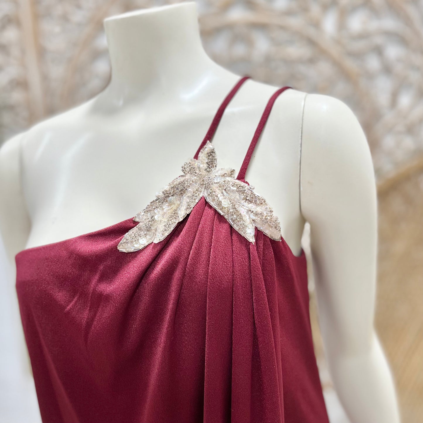 Vintage 70s Roberta Maroon Slinky Evening Maxi Dress S