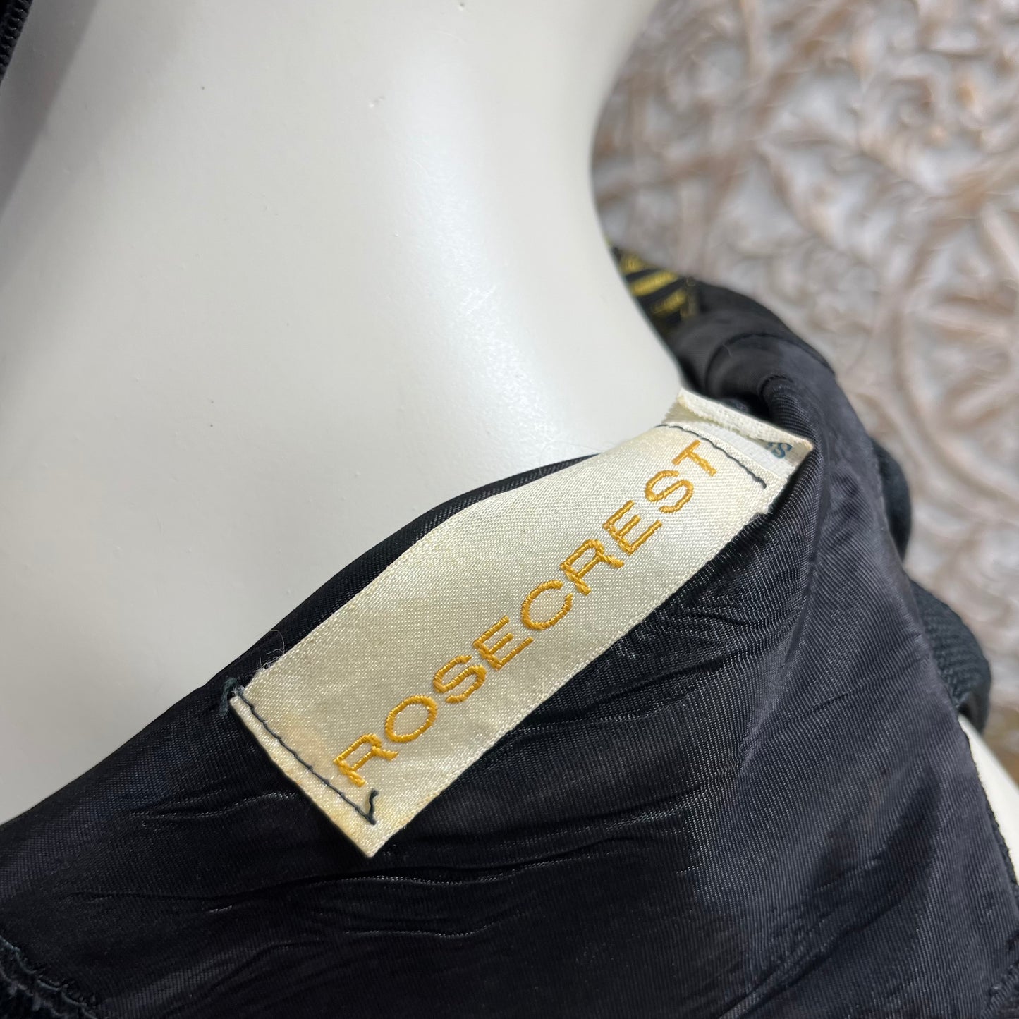 Vintage 1960s Mod Rosecrest Greek Key Black Gold Metallic Dress M