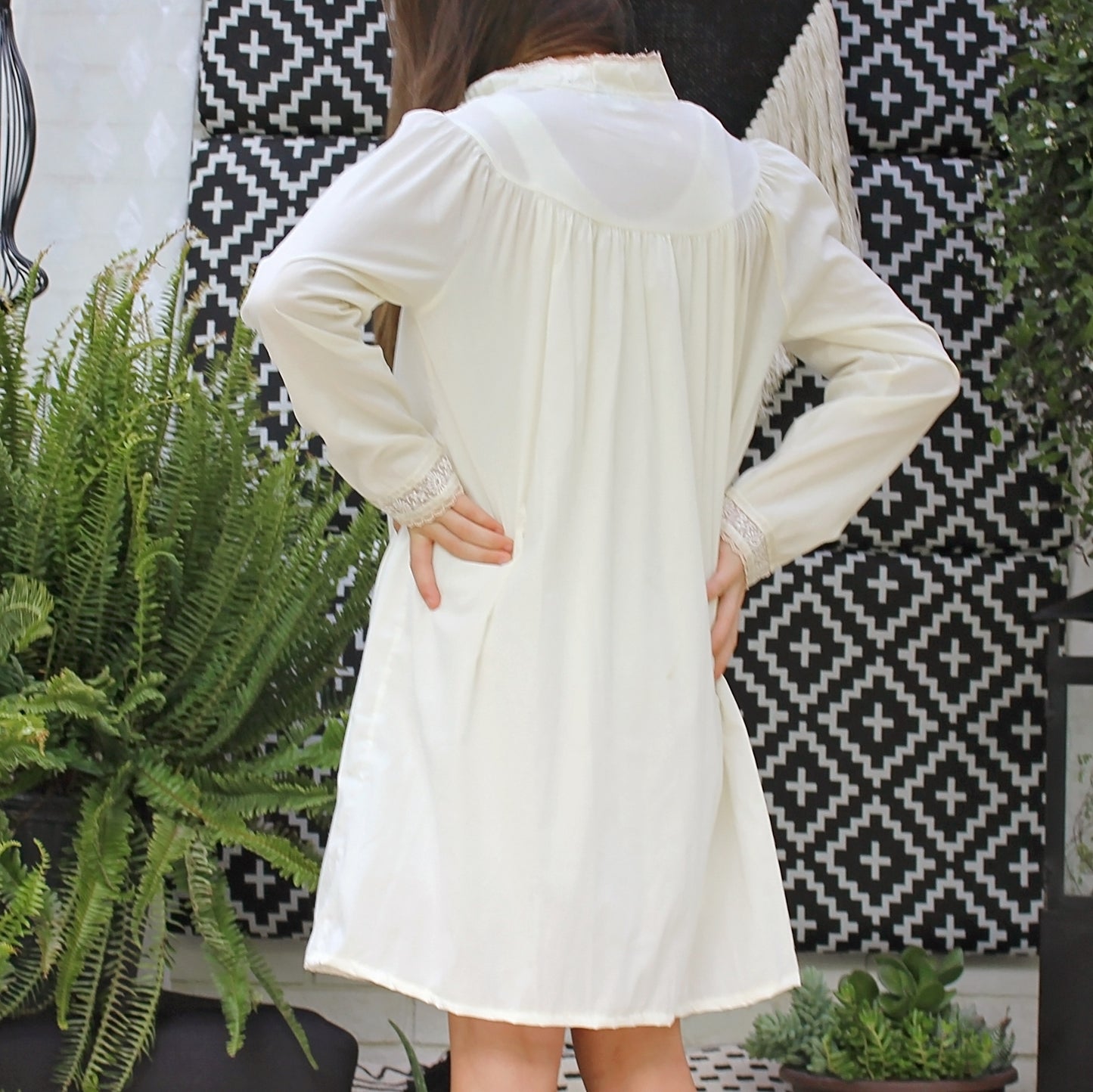 Vintage 70s Pin Tuck Lace Victorian Style Mini Dress XL