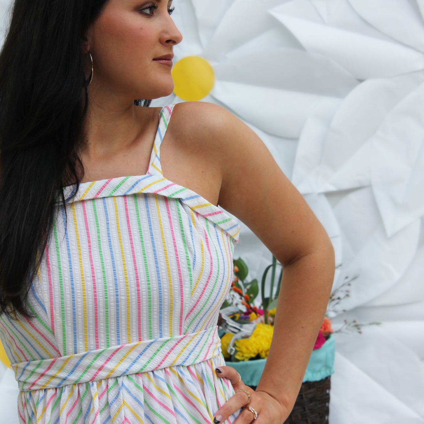 Vintage 70s Colorful Stripe Empire Sundress XS