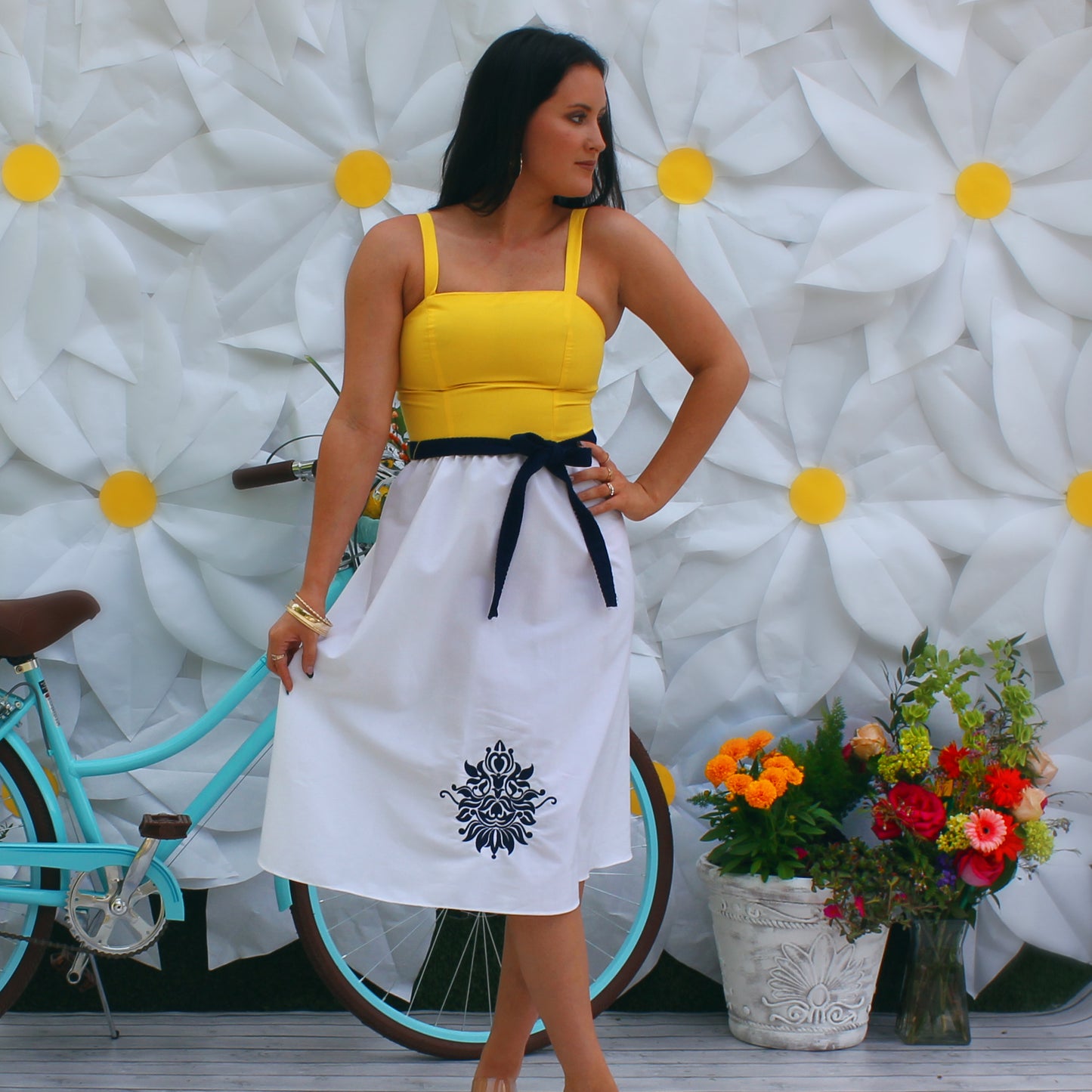 Vintage 70s Embroidered Color Block Sun Dress S