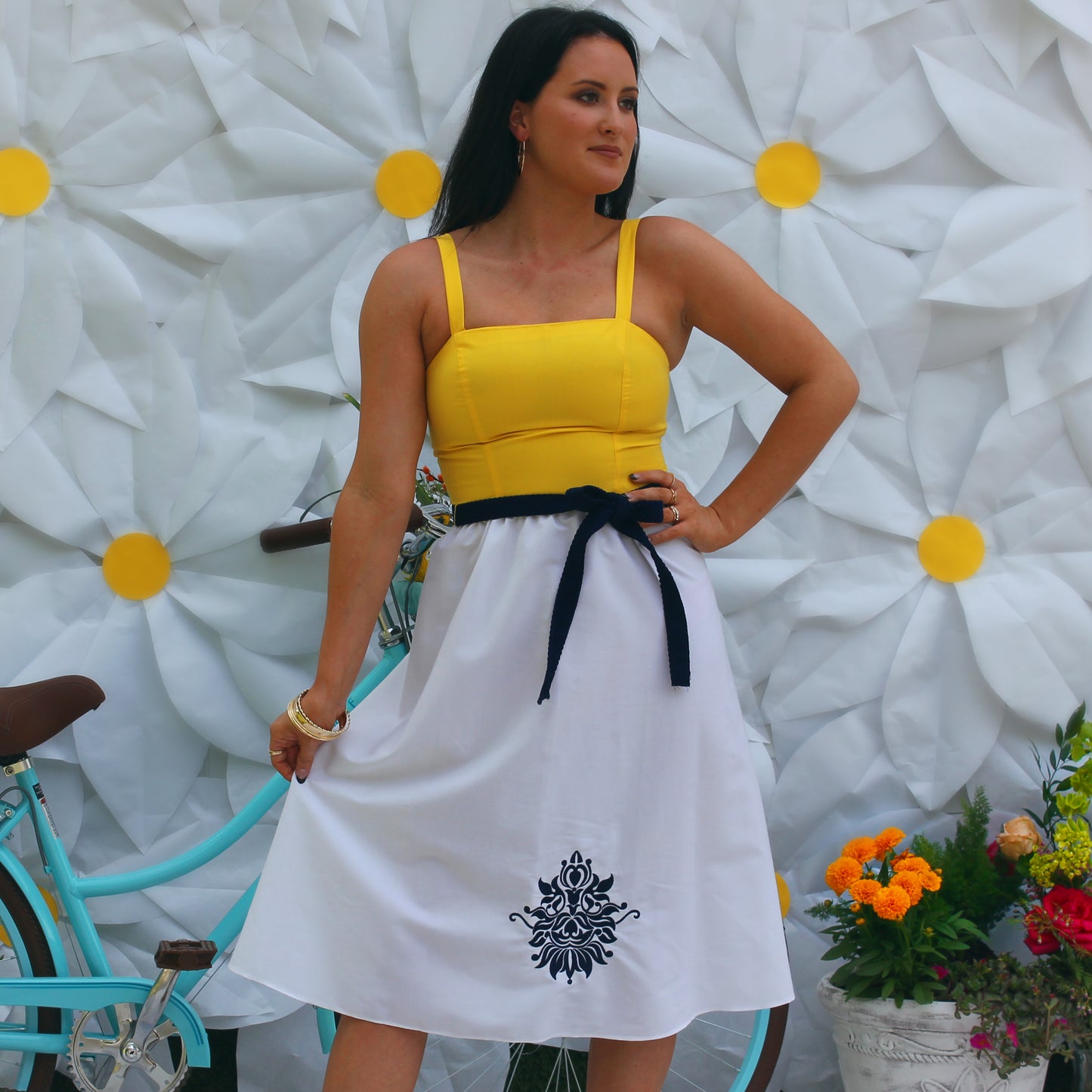 Vintage 70s Embroidered Color Block Sun Dress S