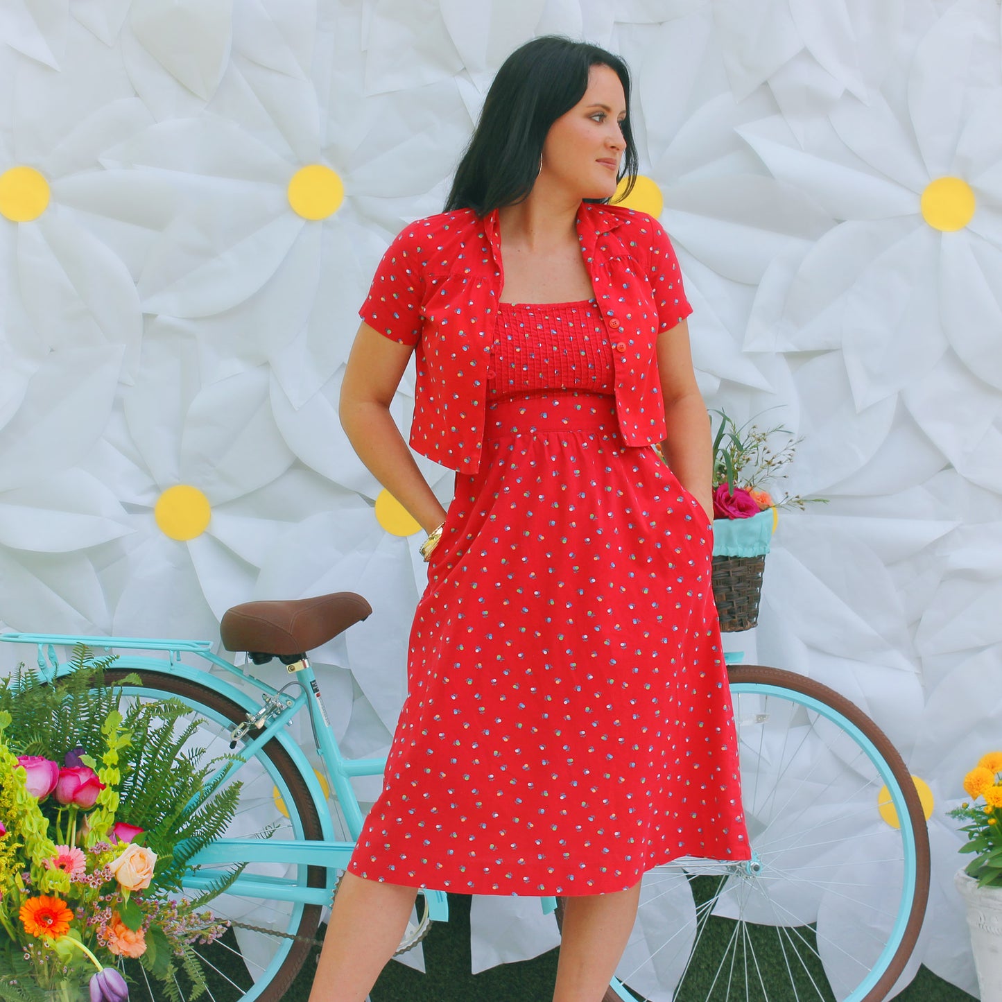 Vintage 70s Floral Red Lanz Sundress and Jacket XS