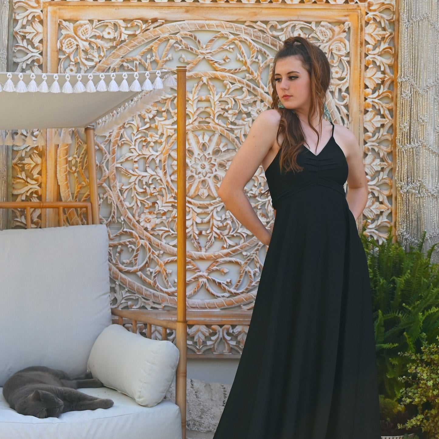 Vintage 70s Black Maxi Dress XS Slinky Disco 1970s Evening Gown
