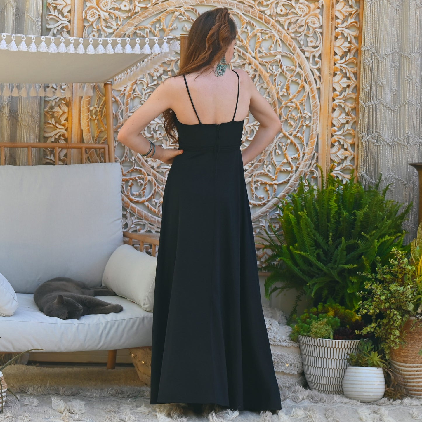 Vintage 70s Black Maxi Dress XS Slinky Disco 1970s Evening Gown