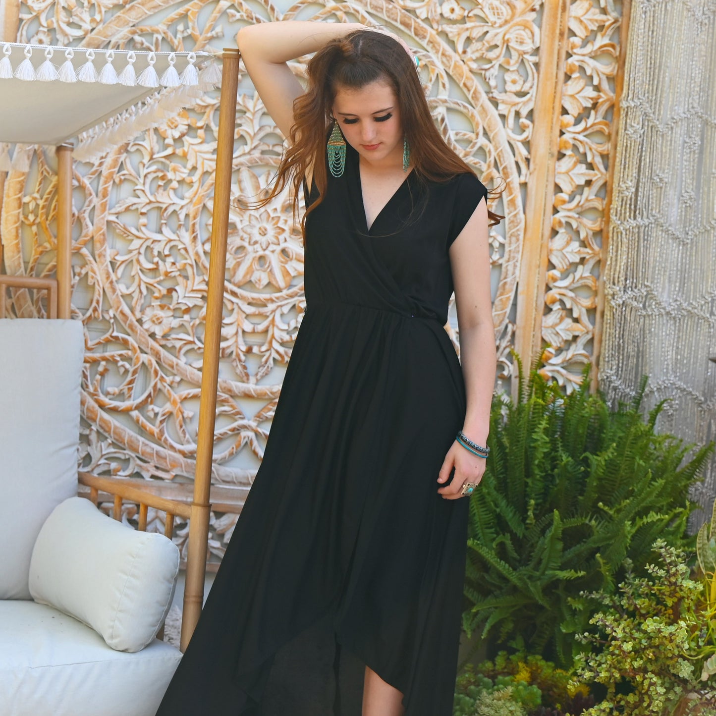 Vintage Adele Simpson 1960s Black High Low Wrap Dress S