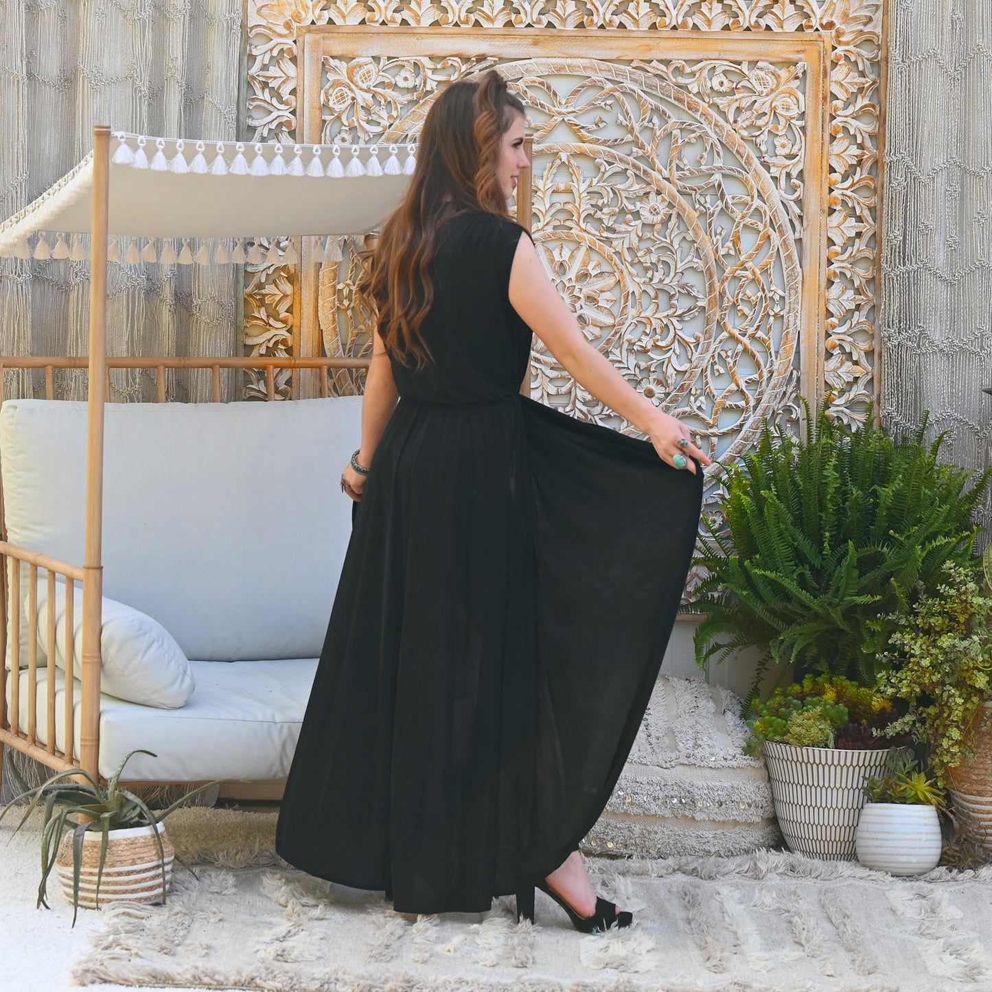 Vintage Adele Simpson 1960s Black High Low Wrap Dress S