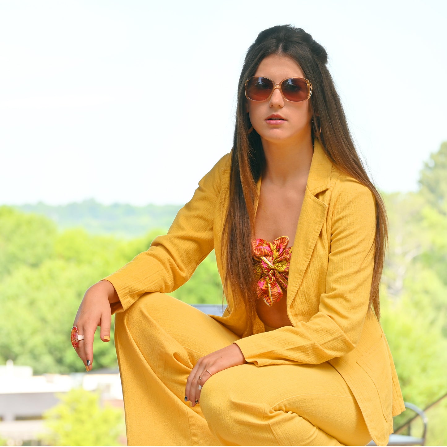 Rare Vintage 70s Condor California Canary Yellow Pantsuit S
