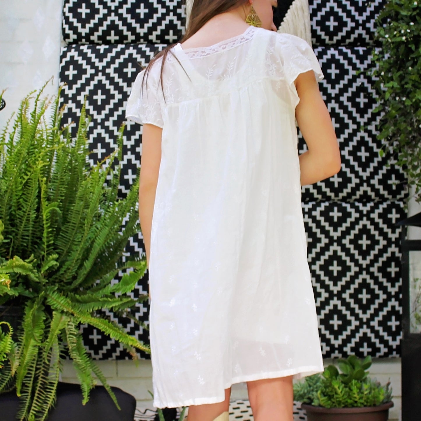 Vintage 70s French Sewn Flutter Sleeve Gown Mini Dress L