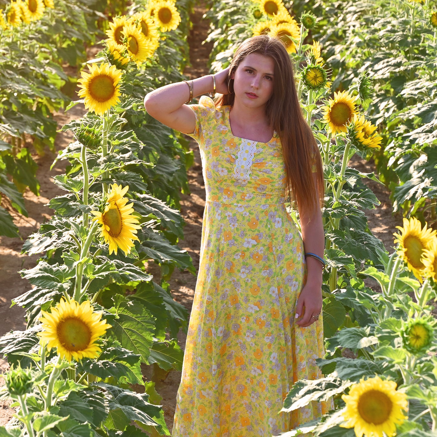 Vintage 60s Floral Hippie Bohemian Empire Maxi Dress XS