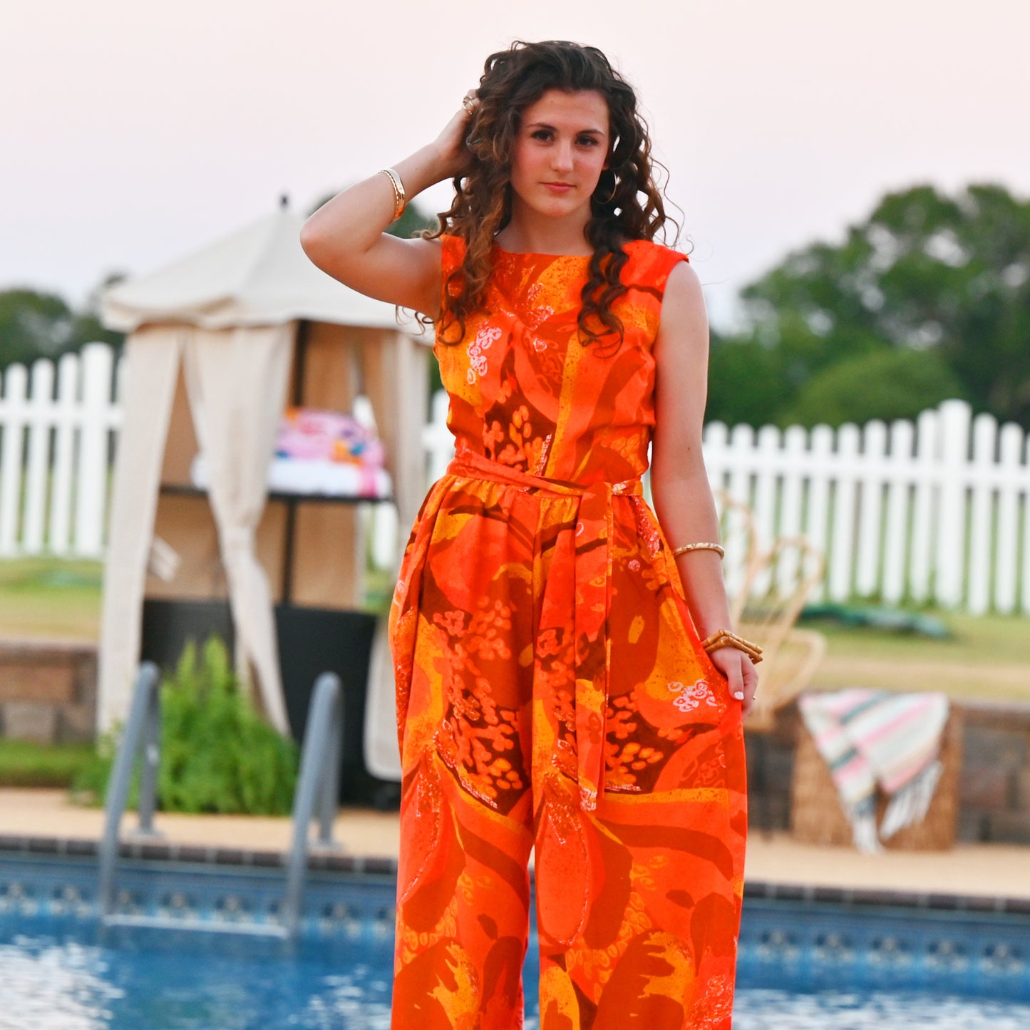 Vintage 60s Neon Psychedelic Sun Fashions of Hawaii Palazzo Jumpsuit M