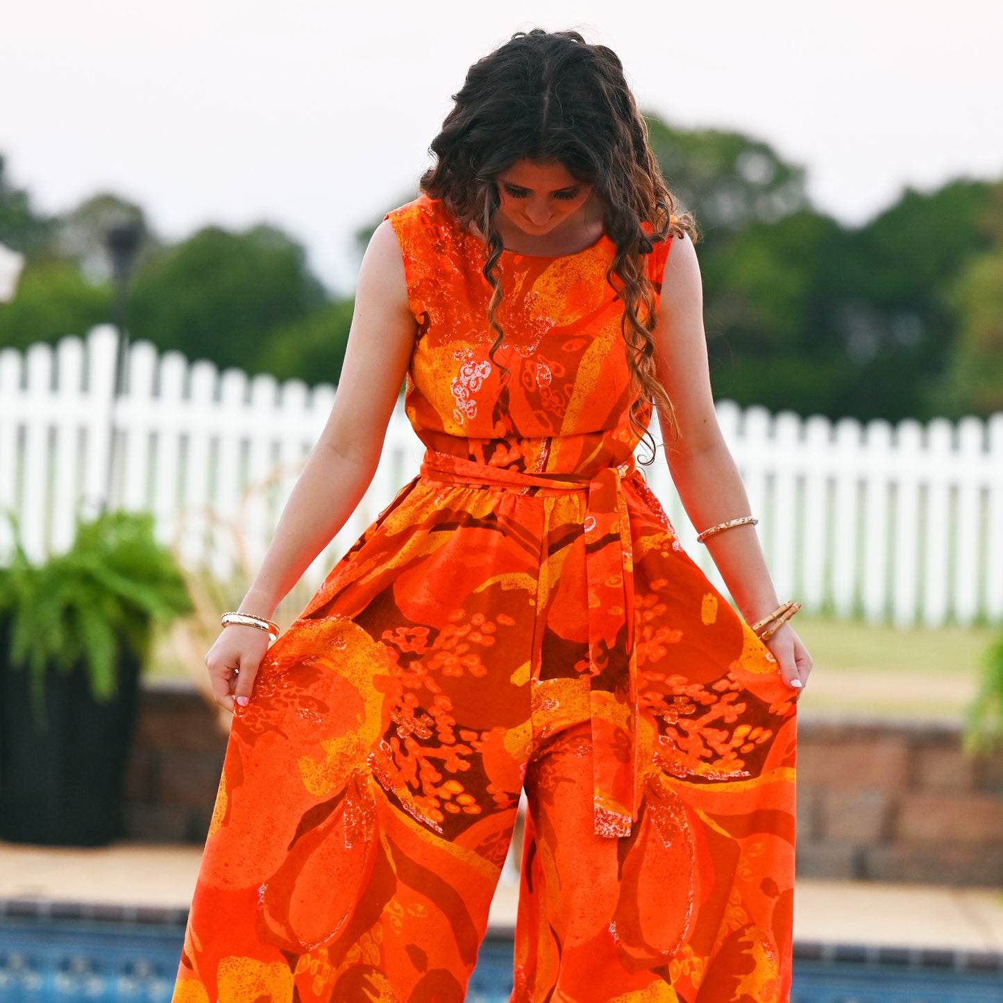 Vintage 60s Neon Psychedelic Sun Fashions of Hawaii Palazzo Jumpsuit M