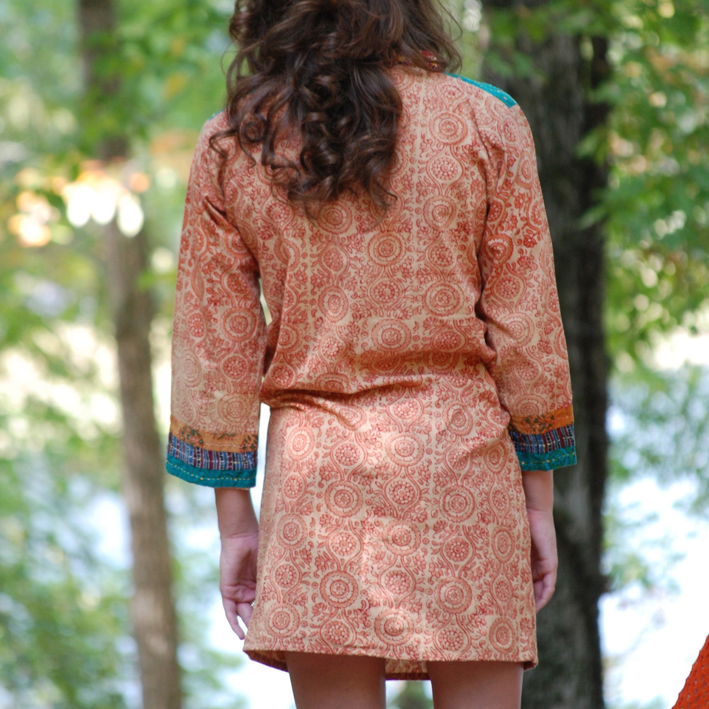 Vintage 70s Ethnic Embroidered Quilted Tunic Mini Dress L