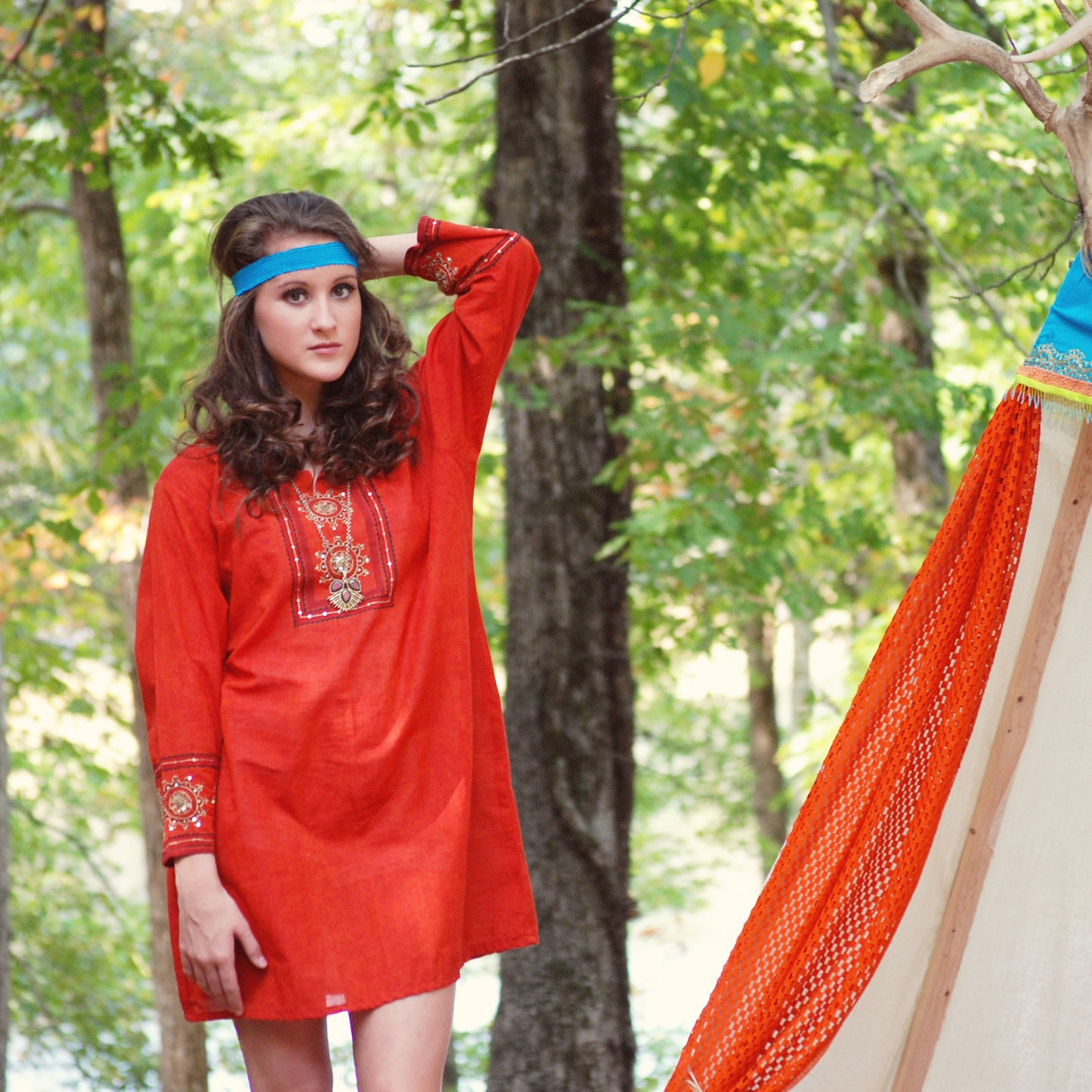 Vintage 80s Tribal Ethnic Embroidered Mini Dress XL