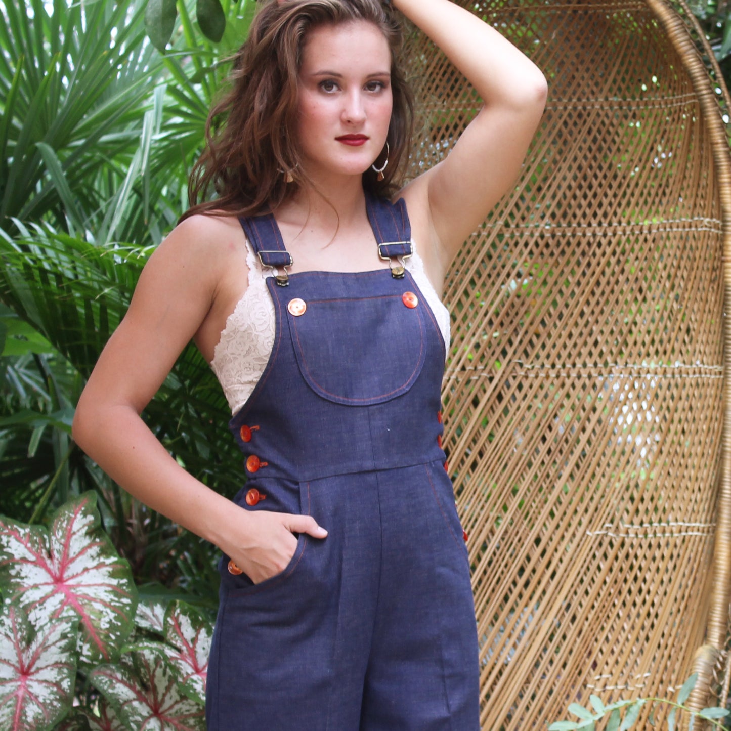 Vintage 70's Denim Orange Stitched Hippie Overalls Jumpsuit S