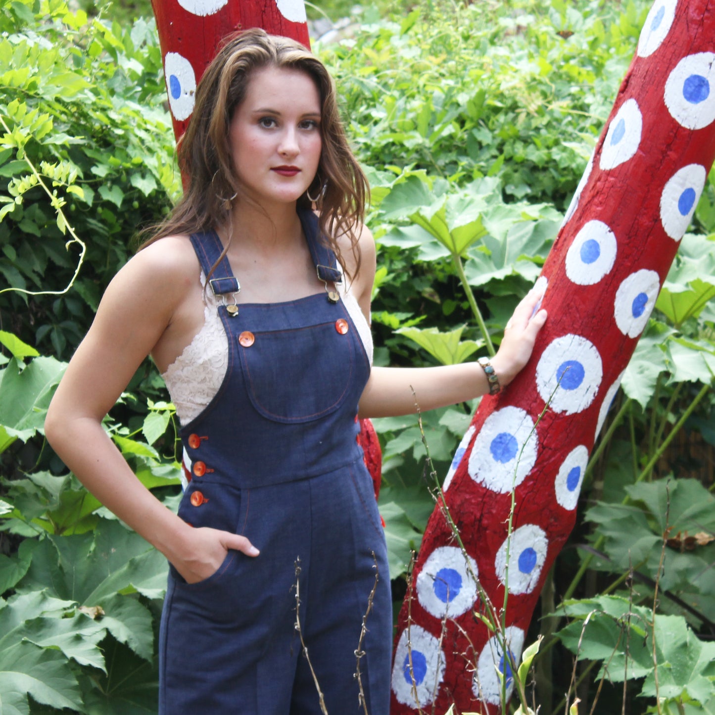 Vintage 70's Denim Orange Stitched Hippie Overalls Jumpsuit S