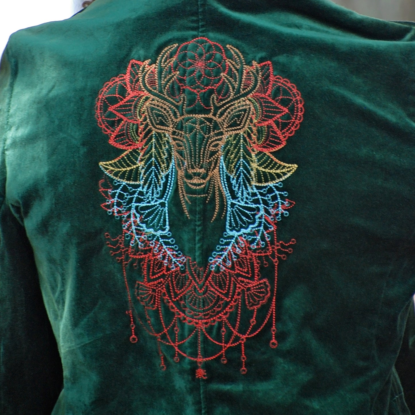 Vintage 90s Hunter Green Embroidered Velveteen Deer Blazer Jacket