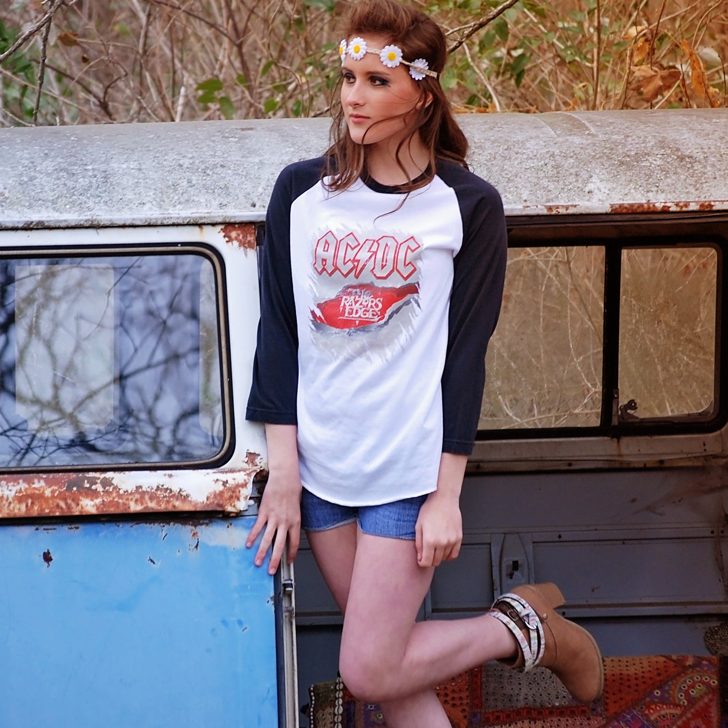 Vintage 90s AC/DC Rock Concert Baseball Tee T-Shirt M