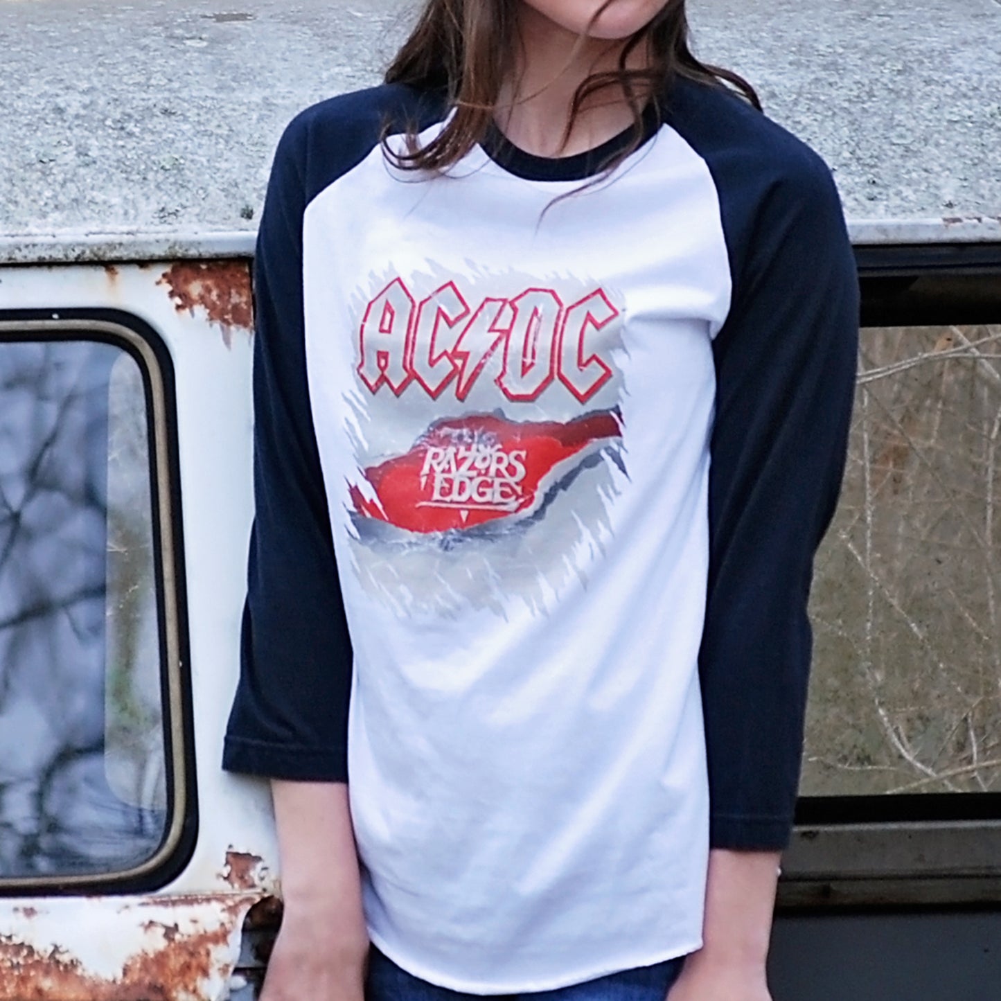 Vintage 90s AC/DC Rock Concert Baseball Tee T-Shirt M