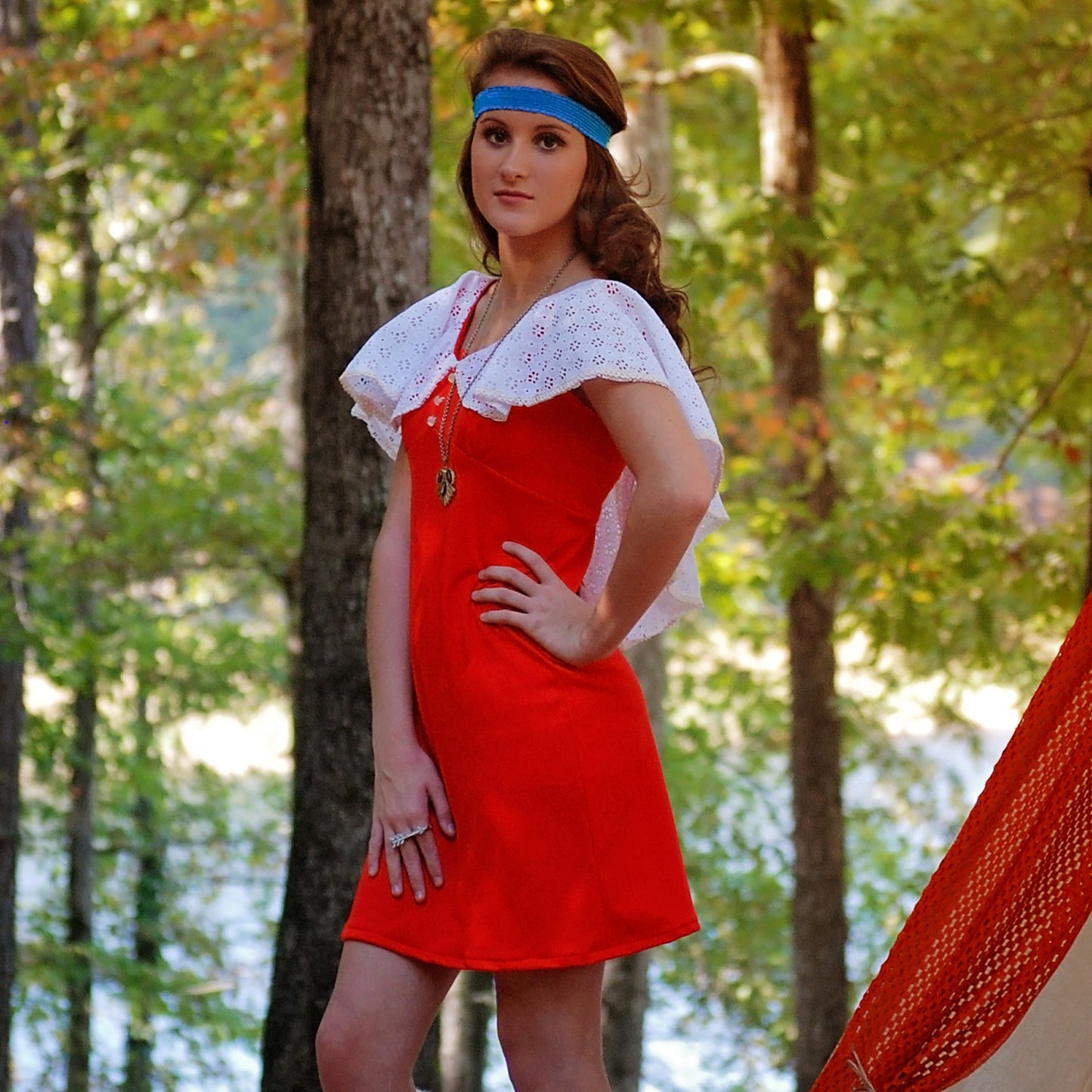 Vintage 60s 70s Red Asymmetrical Shawl Cape Lace Empire Mini Dress S/M