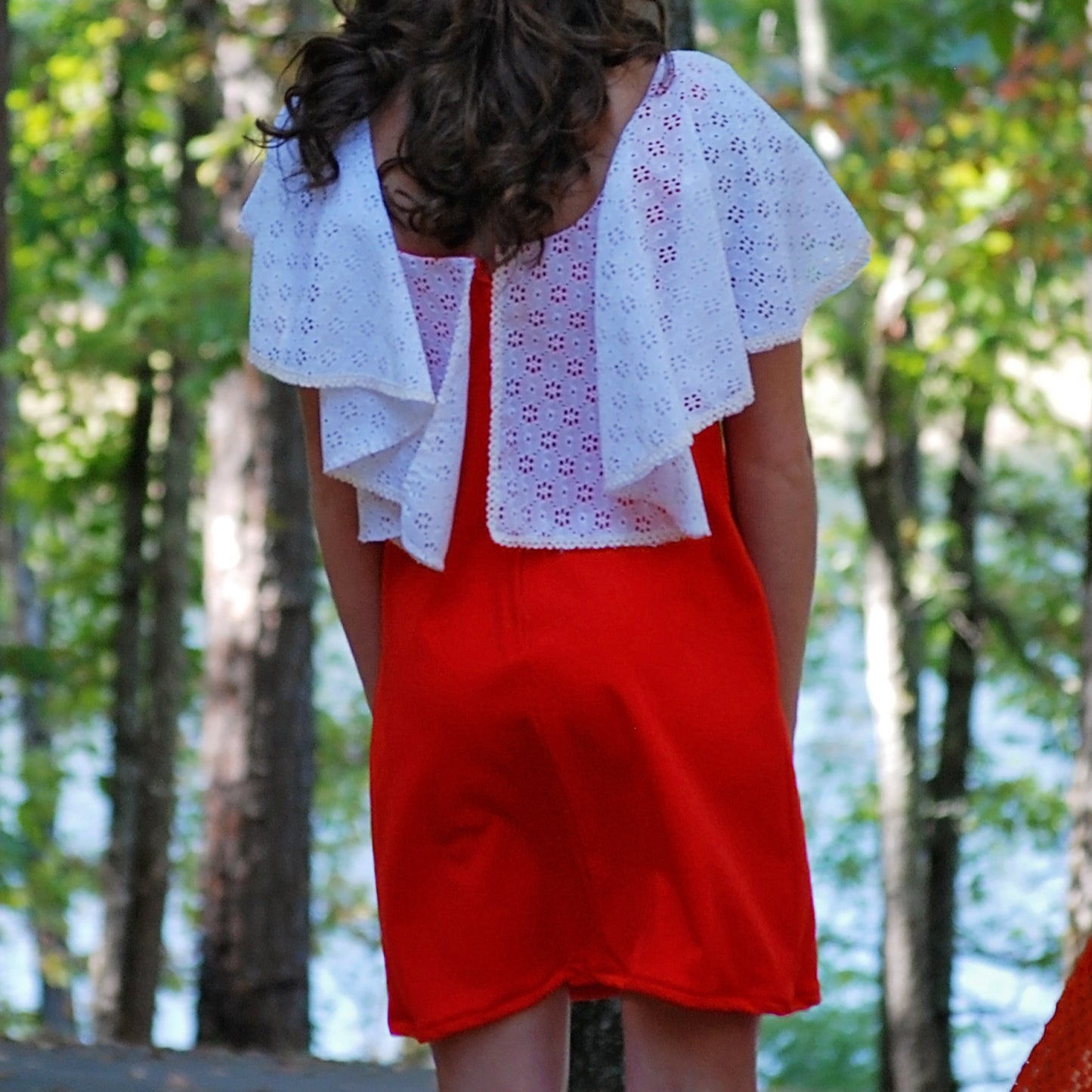 Vintage 60s 70s Red Asymmetrical Shawl Cape Lace Empire Mini Dress S/M