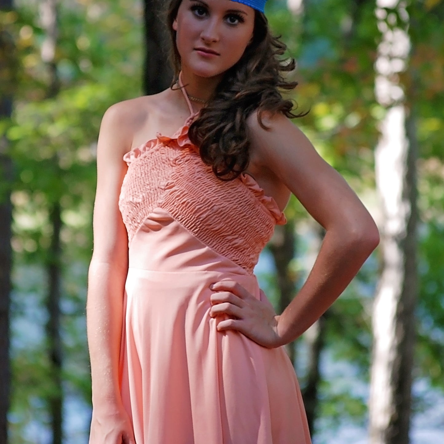 Vintage 70s Young Innocent Smocked Peach Halter Mini Dress S/M
