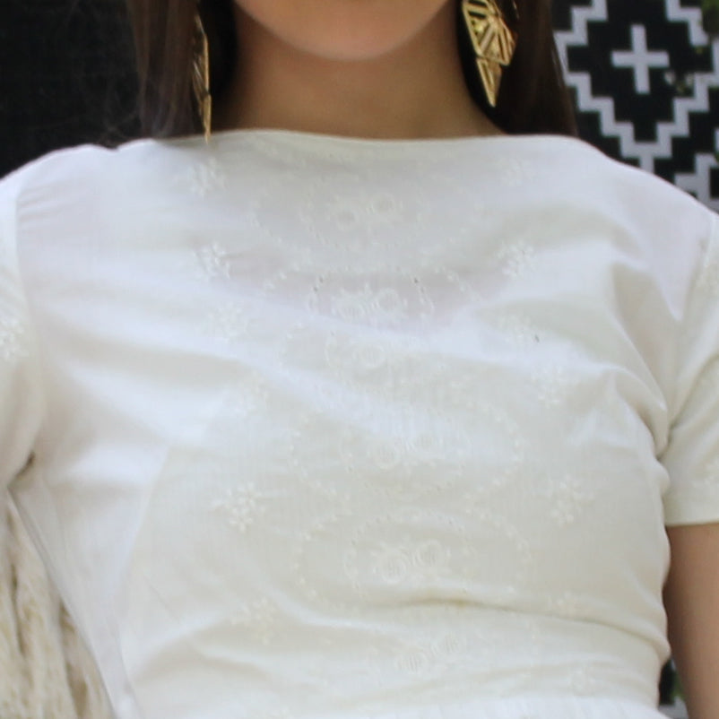 Vintage 50s White Swing Embroidered Pleated Day Dress XS