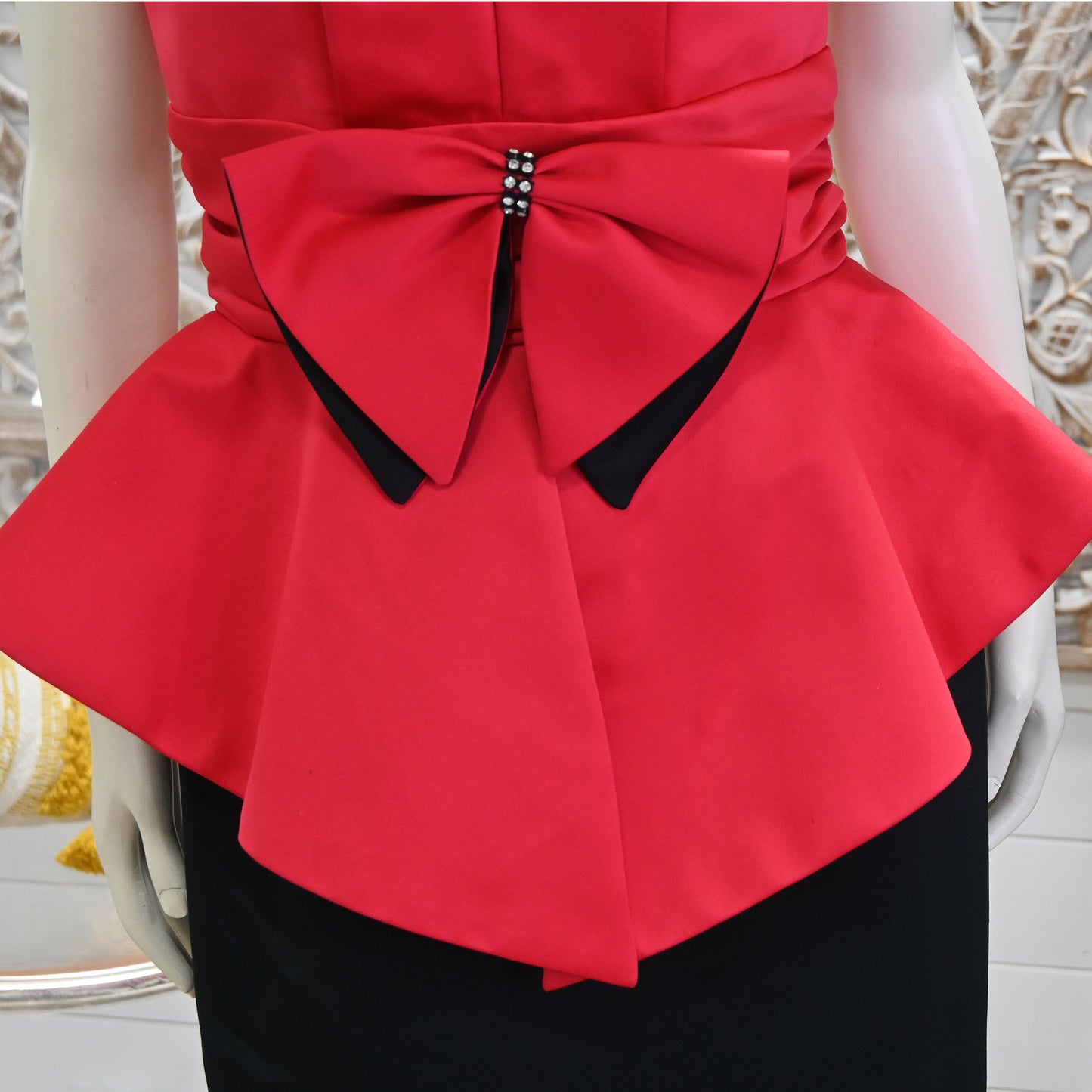 Vintage 80s Ravishing Red Structured Peplum Party Cocktail Dress S