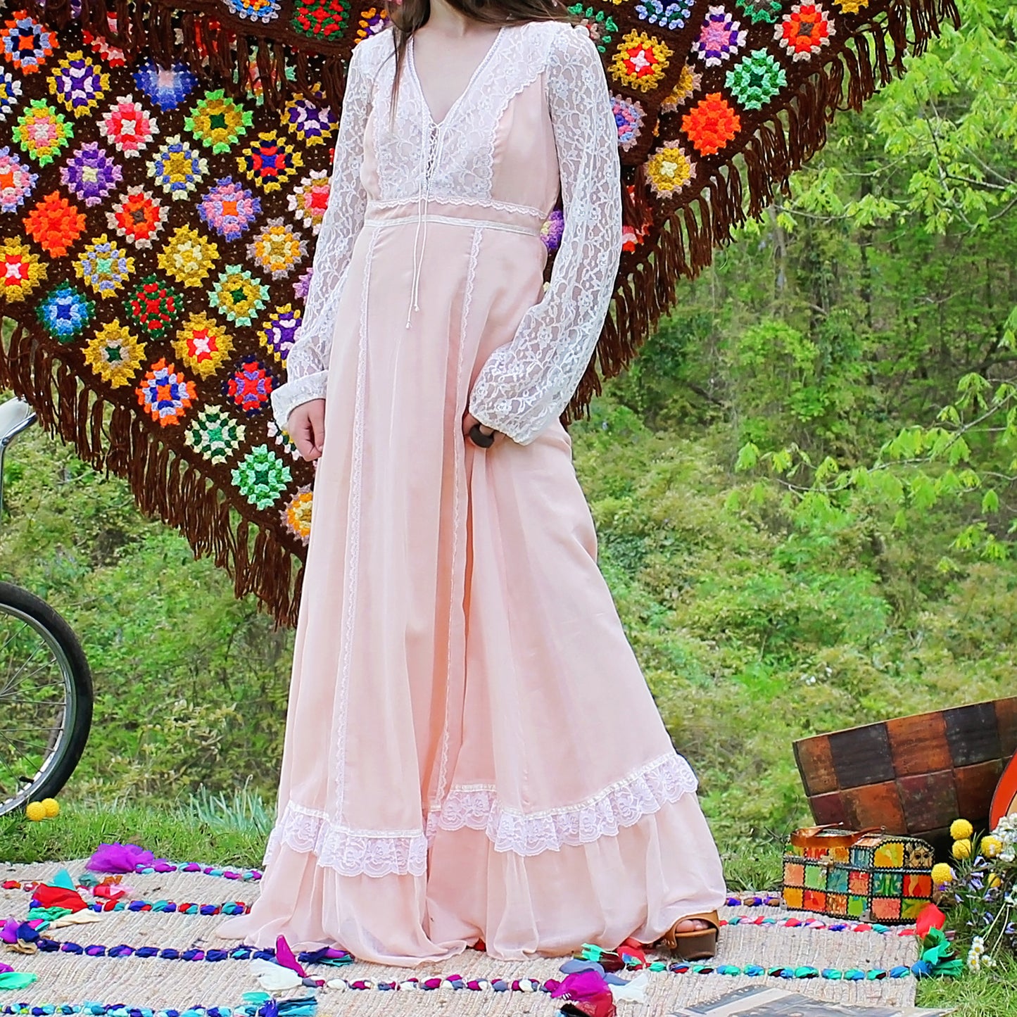 Vintage 70s Empire Cottage Core Gunne Sax Style Maxi Dress M